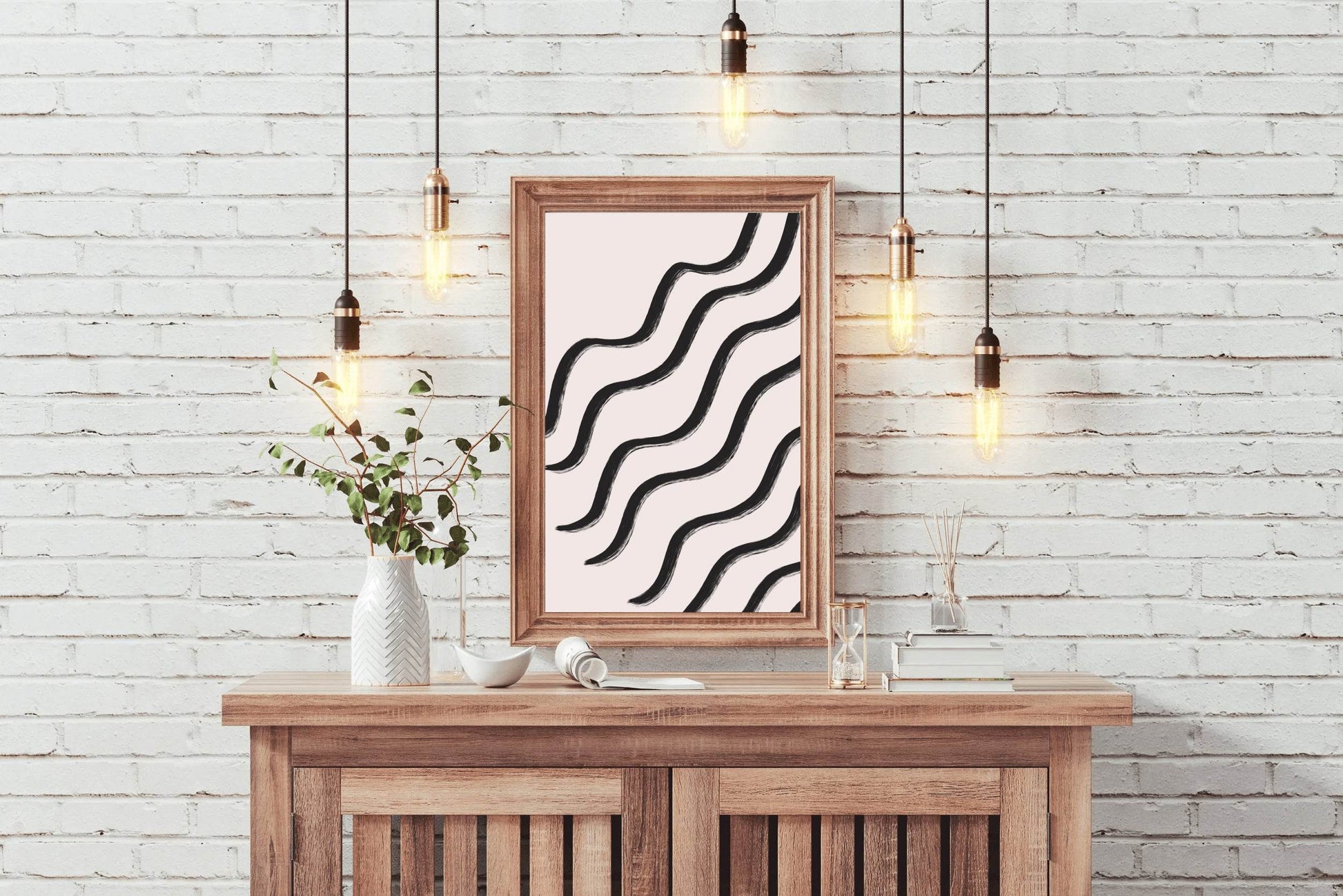Black and White Wavy Lines Pattern Wall Art - beink online art store