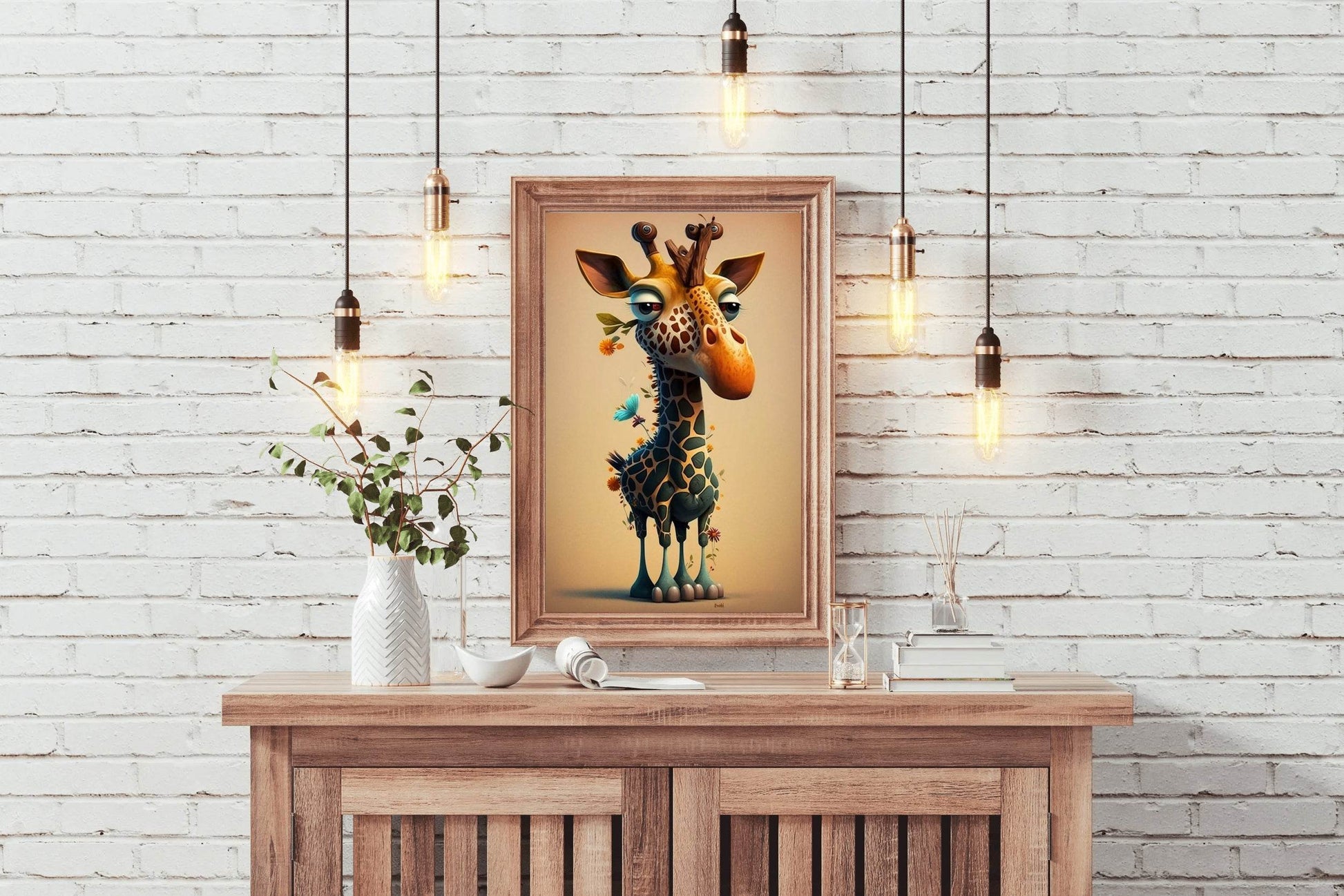 Cartoon Giraffe With Flower Animal Wall Art - beink online art store