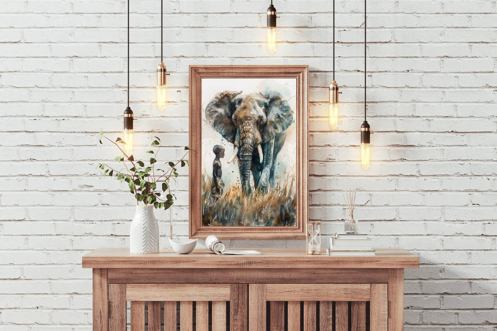 Painting of an Elephant With a Kid Wall Art - beink online art store