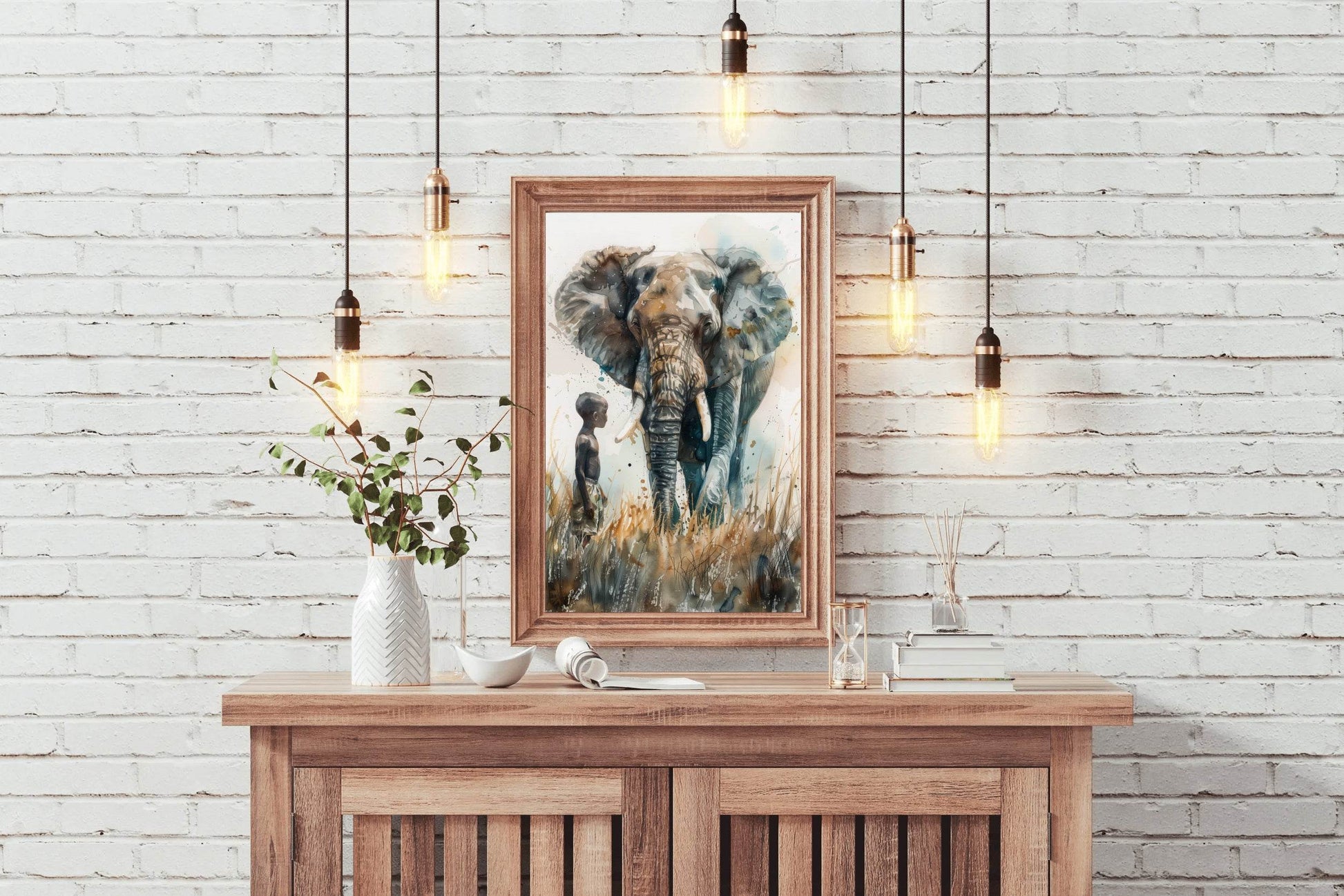 Painting of an Elephant With a Kid Wall Art - beink online art store