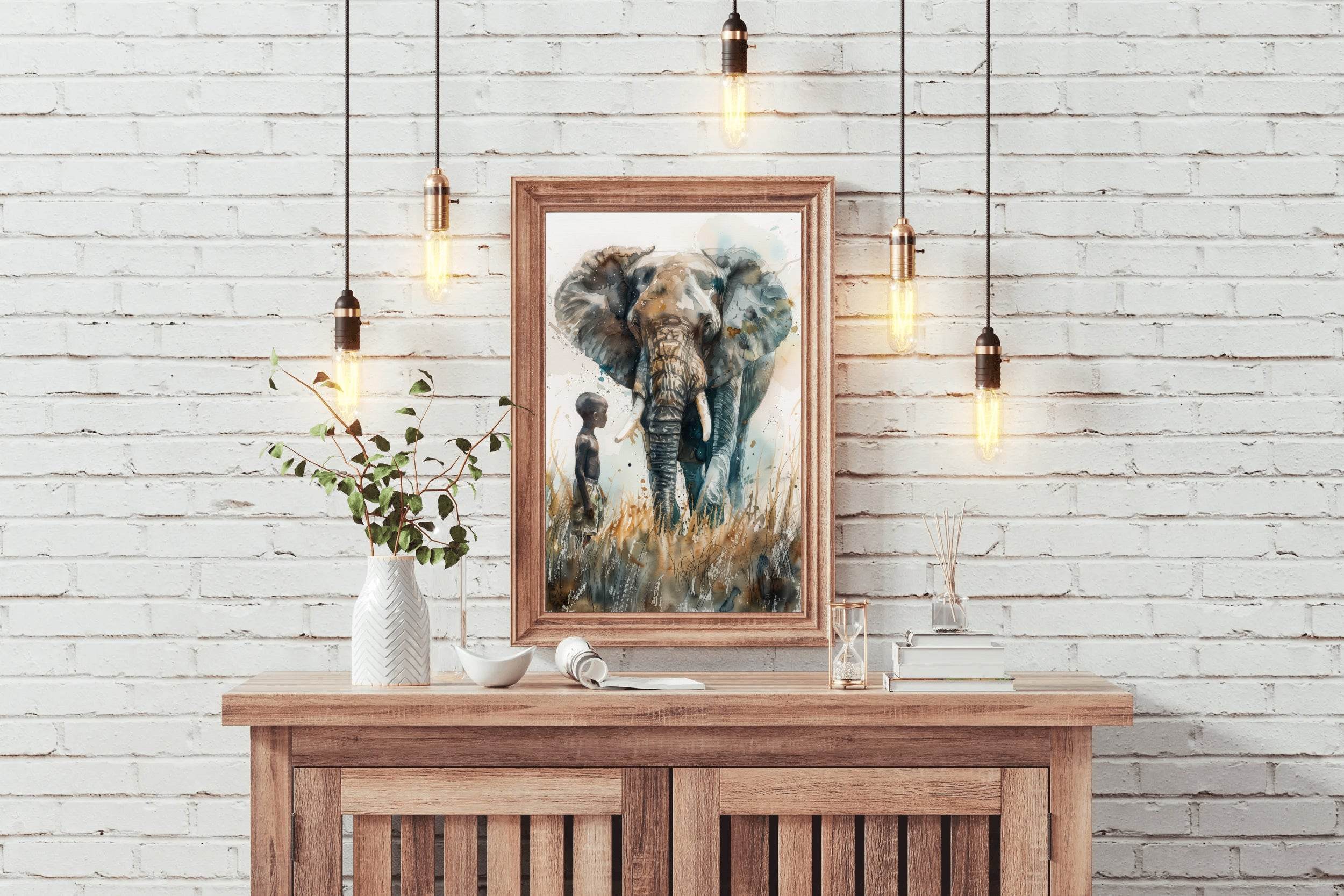 Painting of an Elephant With a Kid Wall Art - beink online art store
