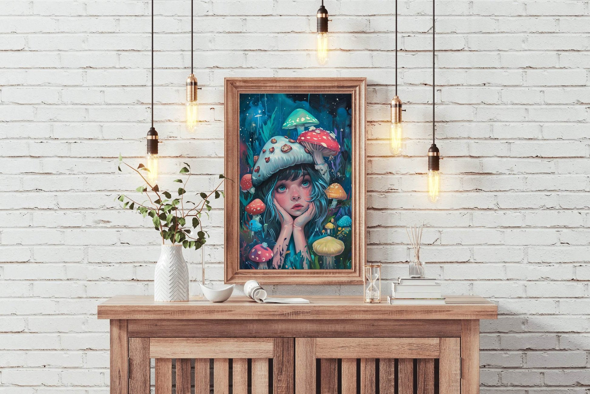 Anime Girl Colorful Style With Mushroom Wall Art - beink online art store