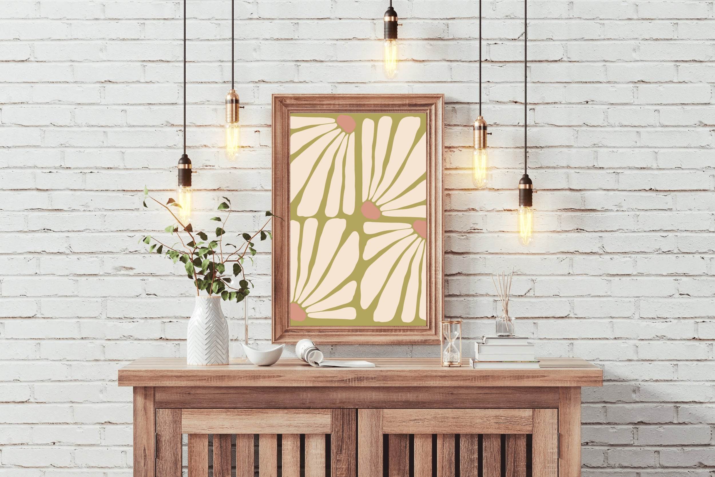 Pattern of Stylized Flowers with White Petals and Pink Centers ArtWork - beink online art store