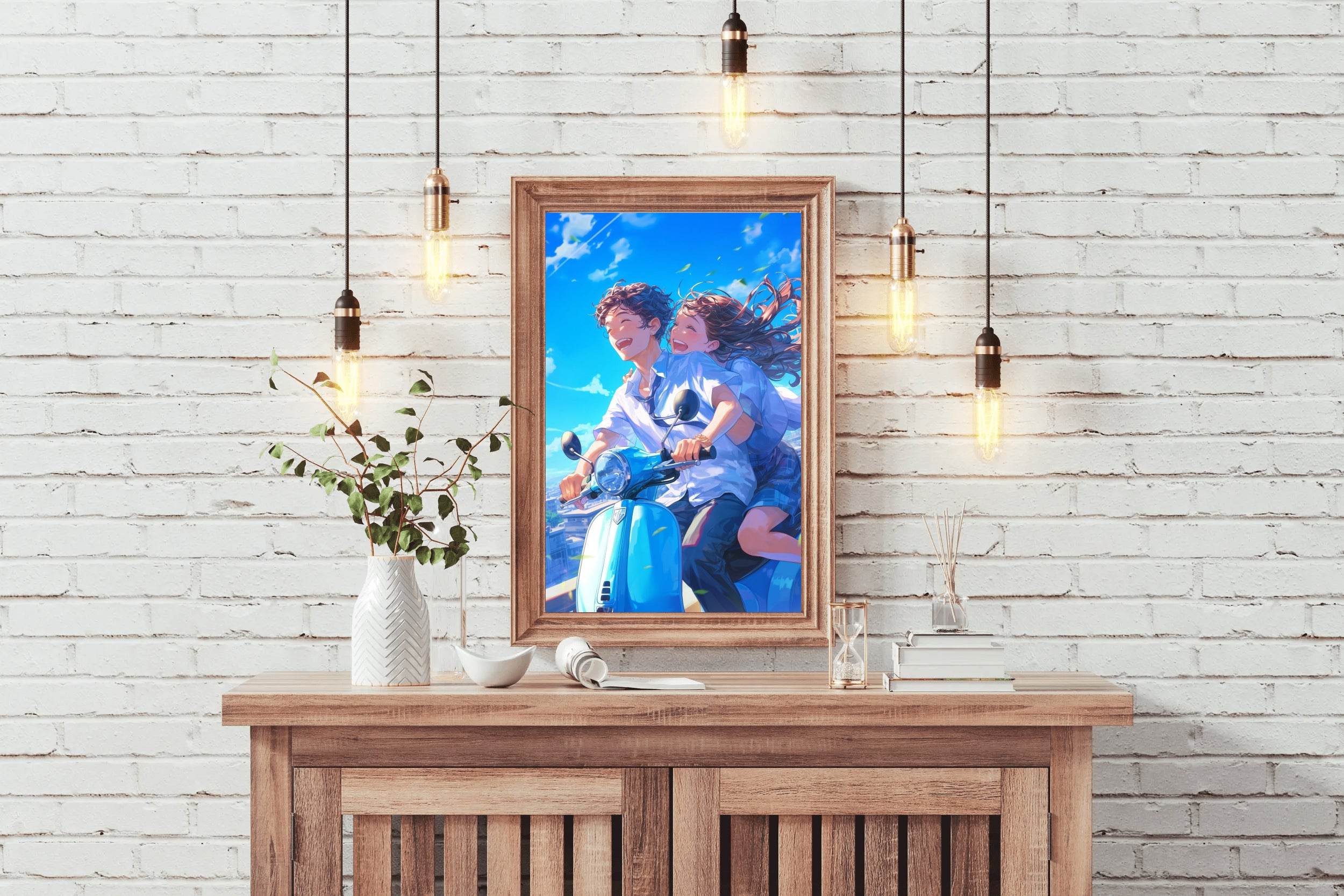 Couple On Bike Anime Wall Art - beink online art store