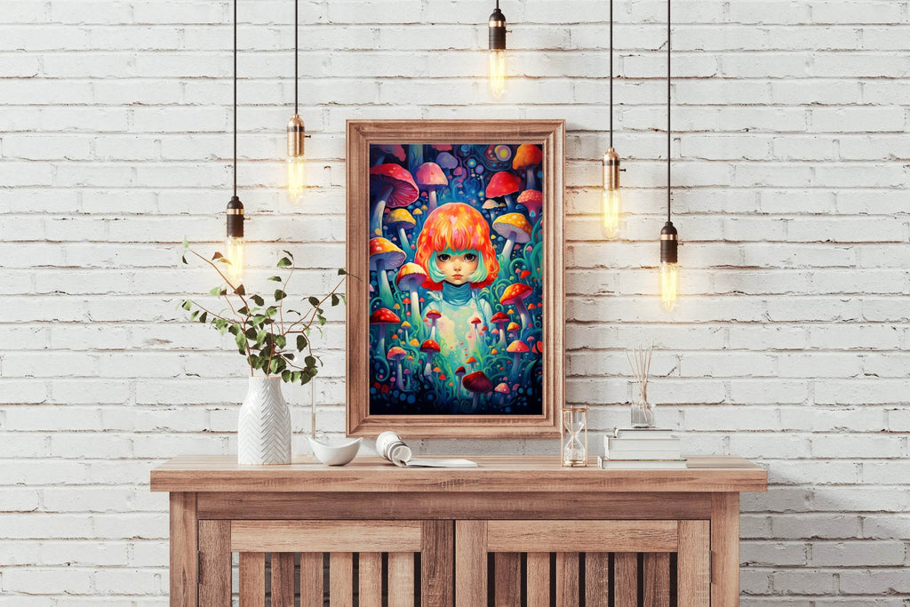 Colorful Mushroom Girl Wall Art - beink online art store