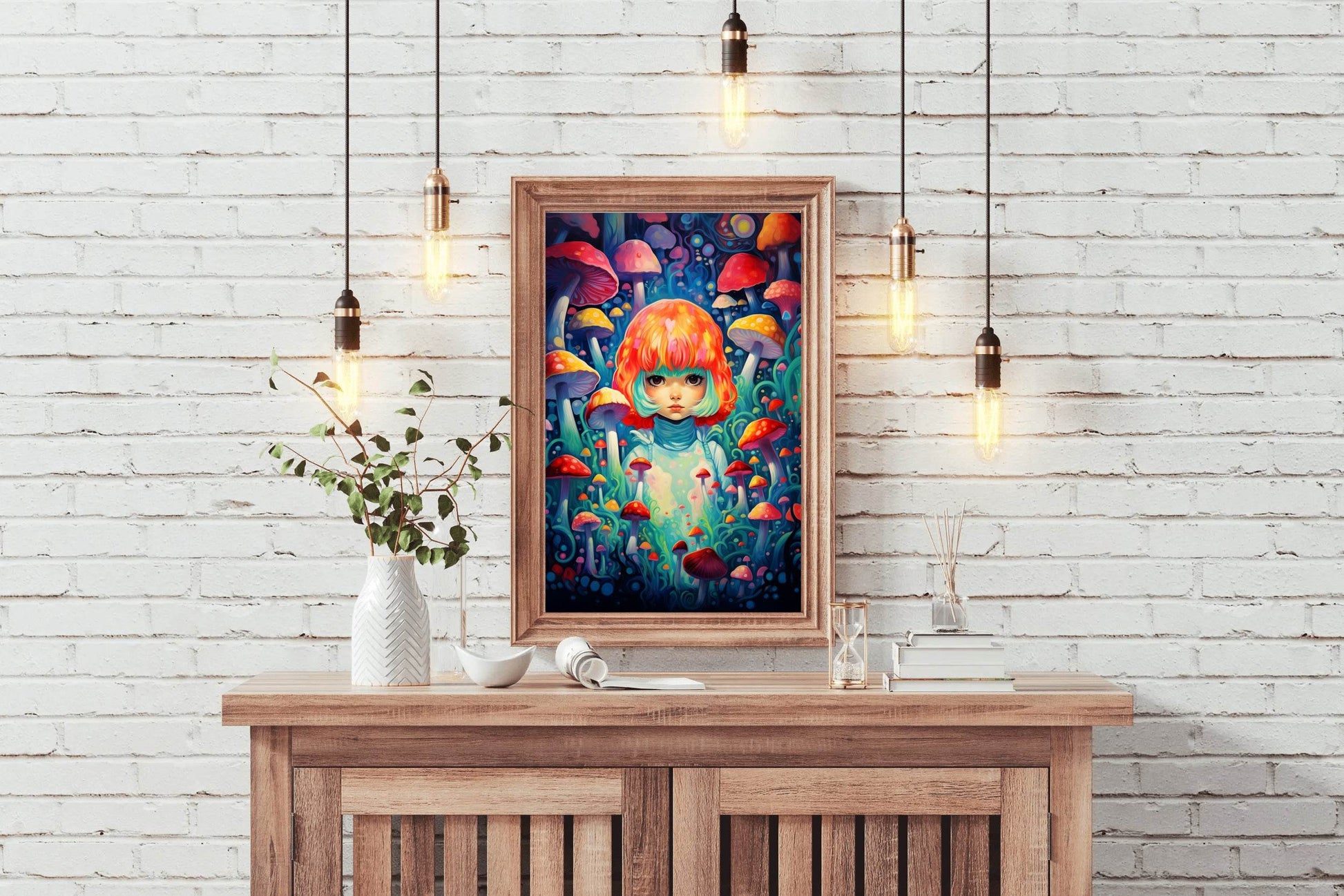 Colorful Mushroom Girl Wall Art - beink online art store