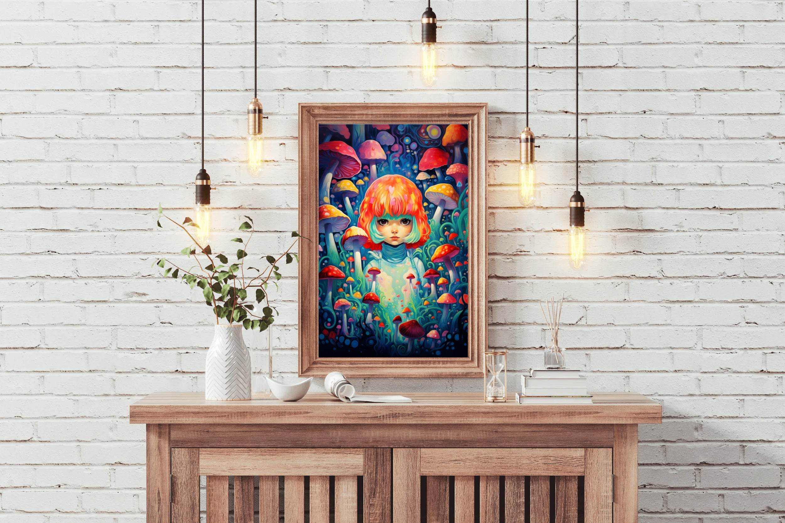 Colorful Mushroom Girl Wall Art - beink online art store
