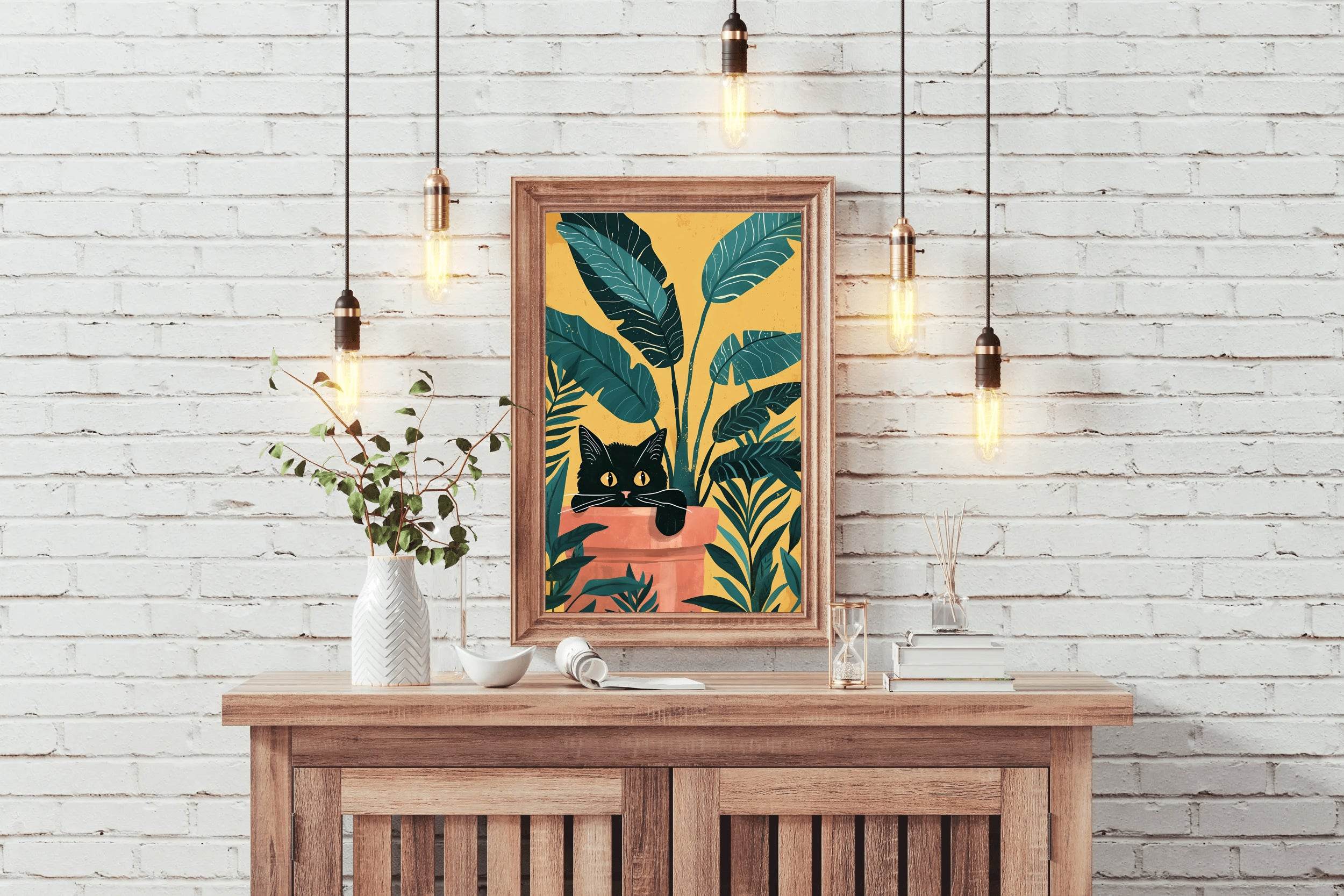 Black Cat With Floral Background Wall Art - beink online art store