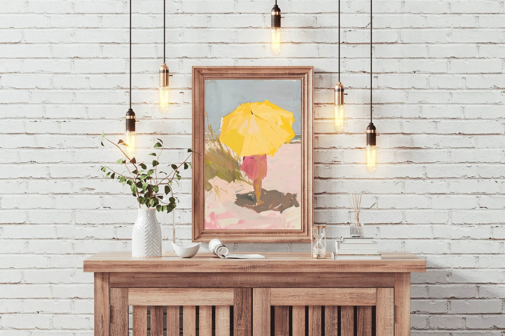 Drawing Girl With Yellow Umbrella - beink online art store