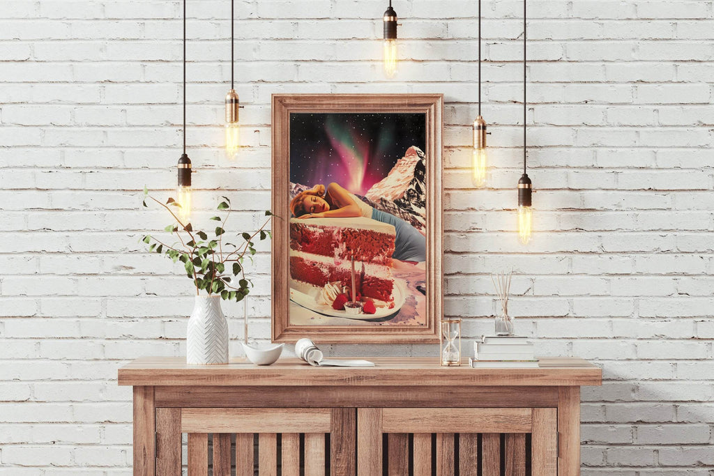 Sleeping Girl on The Cake With Space Background Wall Art - beink online art store