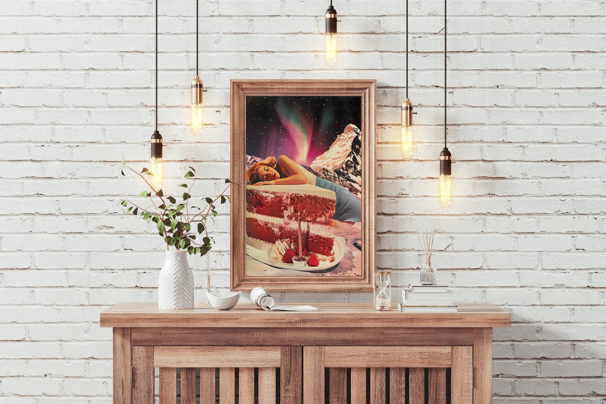 Sleeping Girl on The Cake With Space Background Wall Art - beink online art store