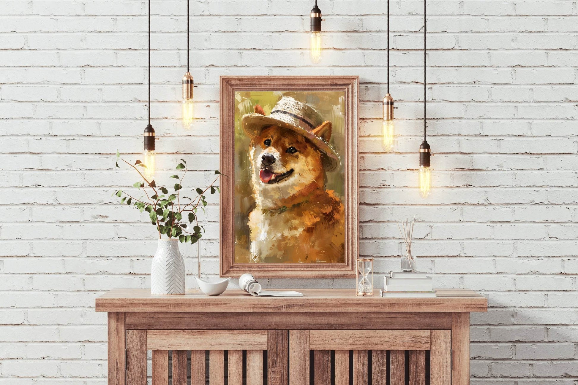 Hand Painted Illustration of Dog Wearing Hat - beink online art store