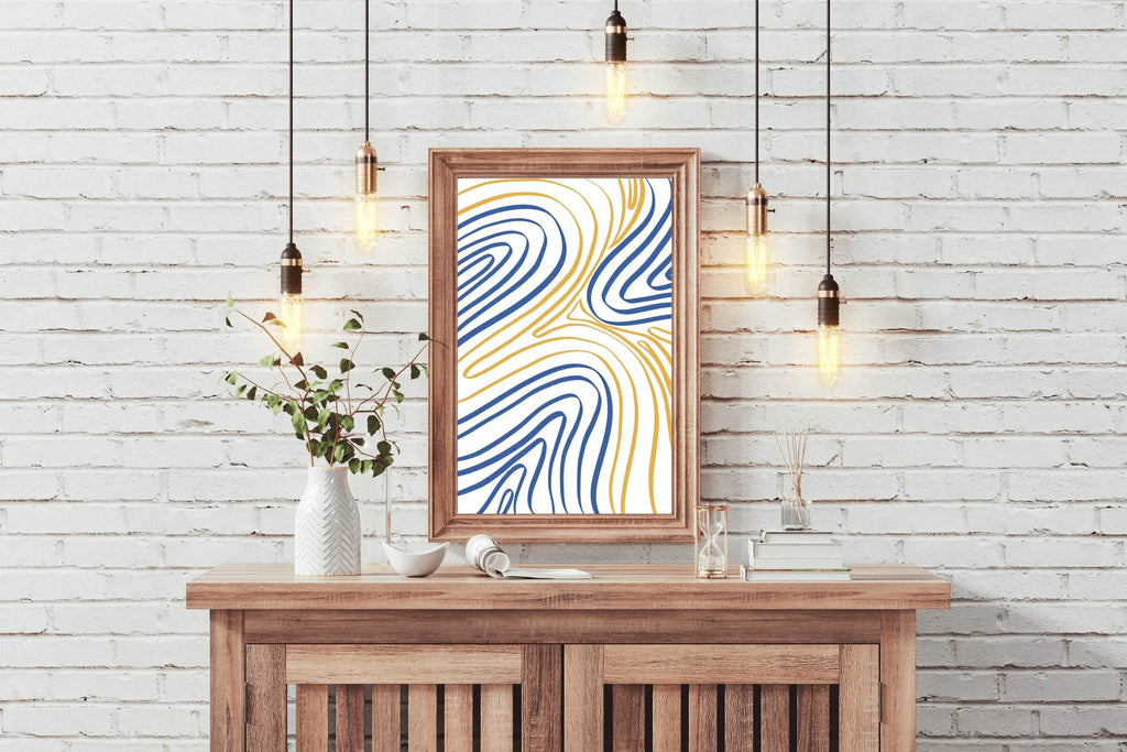 Blue And Yellow Wavy Lines Wall Art - beink online art store