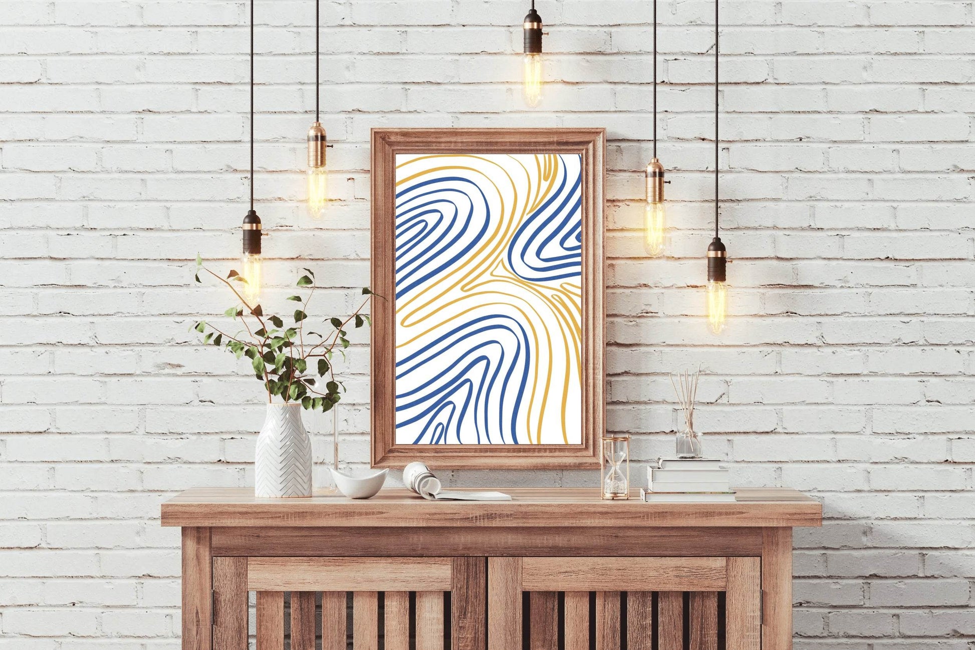 Blue And Yellow Wavy Lines Wall Art - beink online art store