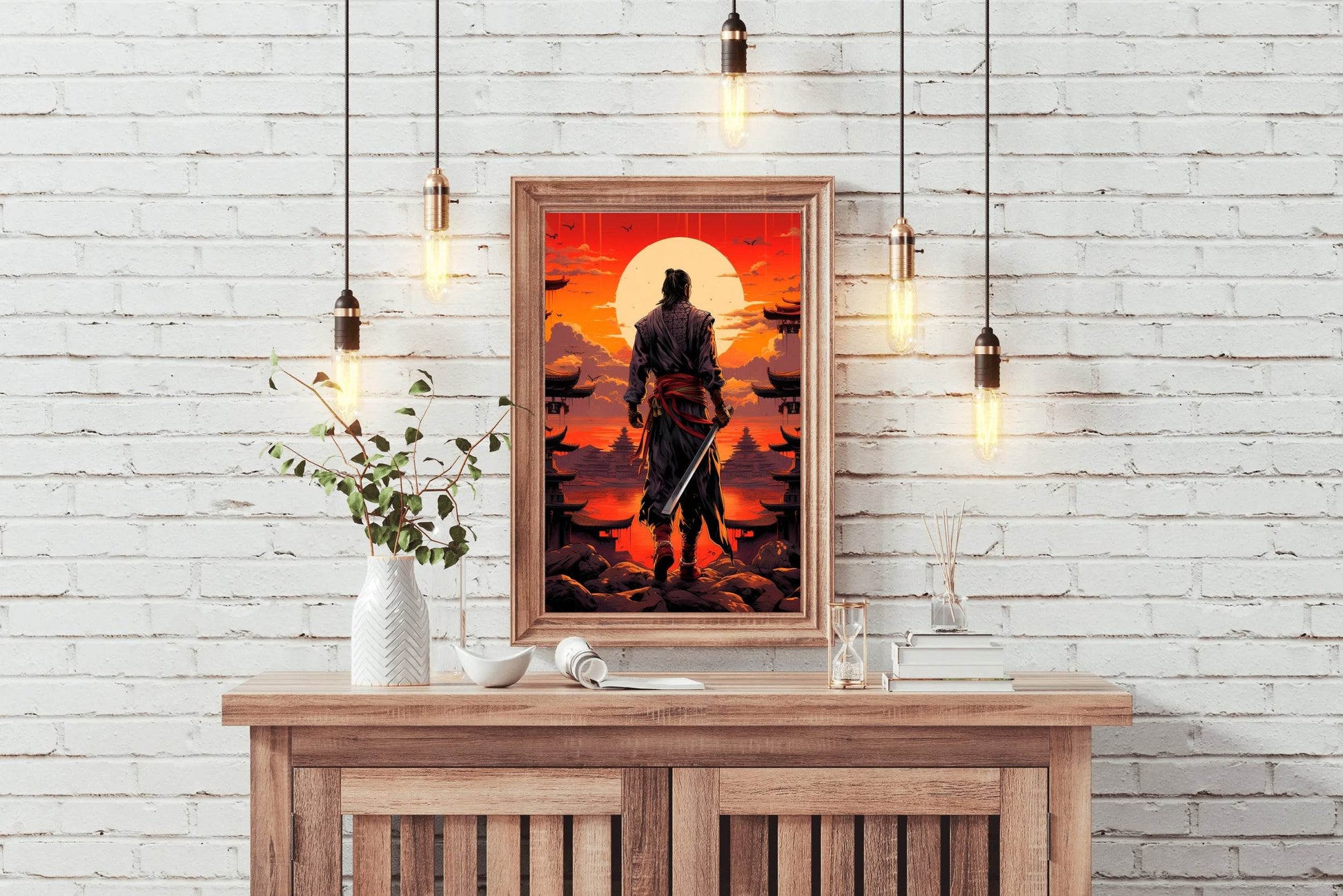 Sunset Style Portrait of Traditional Japanese's Samurai Character Anime Wall Art - beink online art store