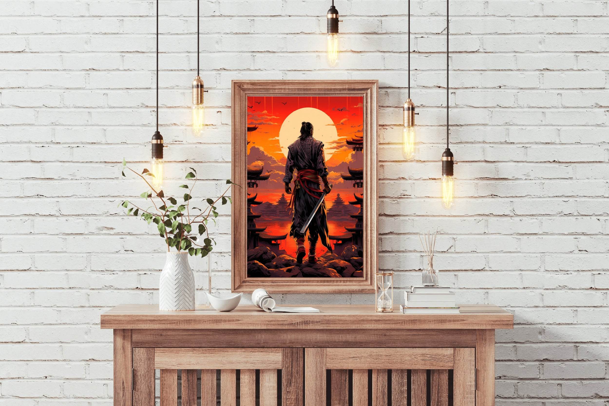 Sunset Style Portrait of Traditional Japanese's Samurai Character Anime Wall Art - beink online art store