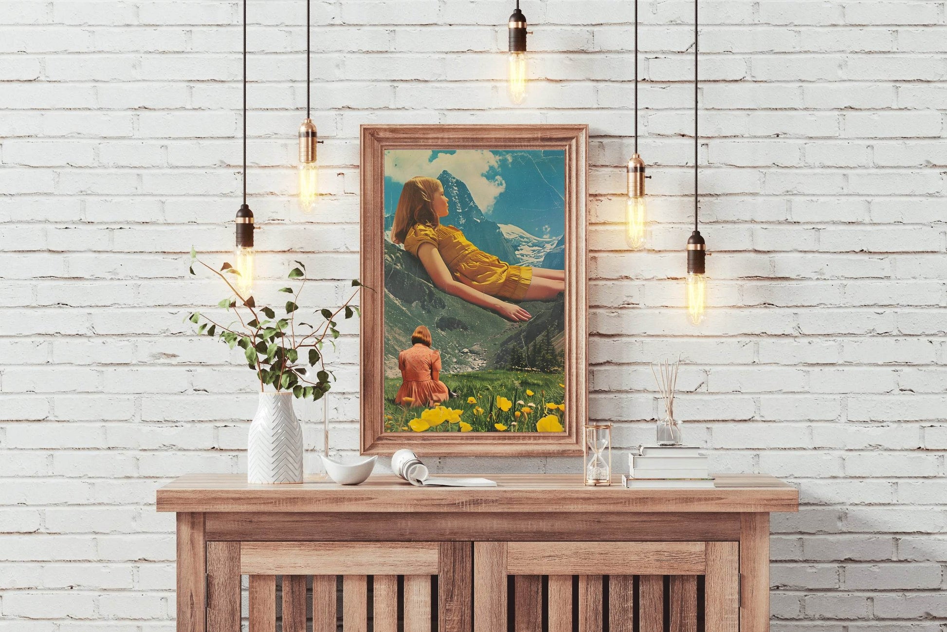 Painting of A Girl Leaning On A Mountain Wall Art - beink online art store