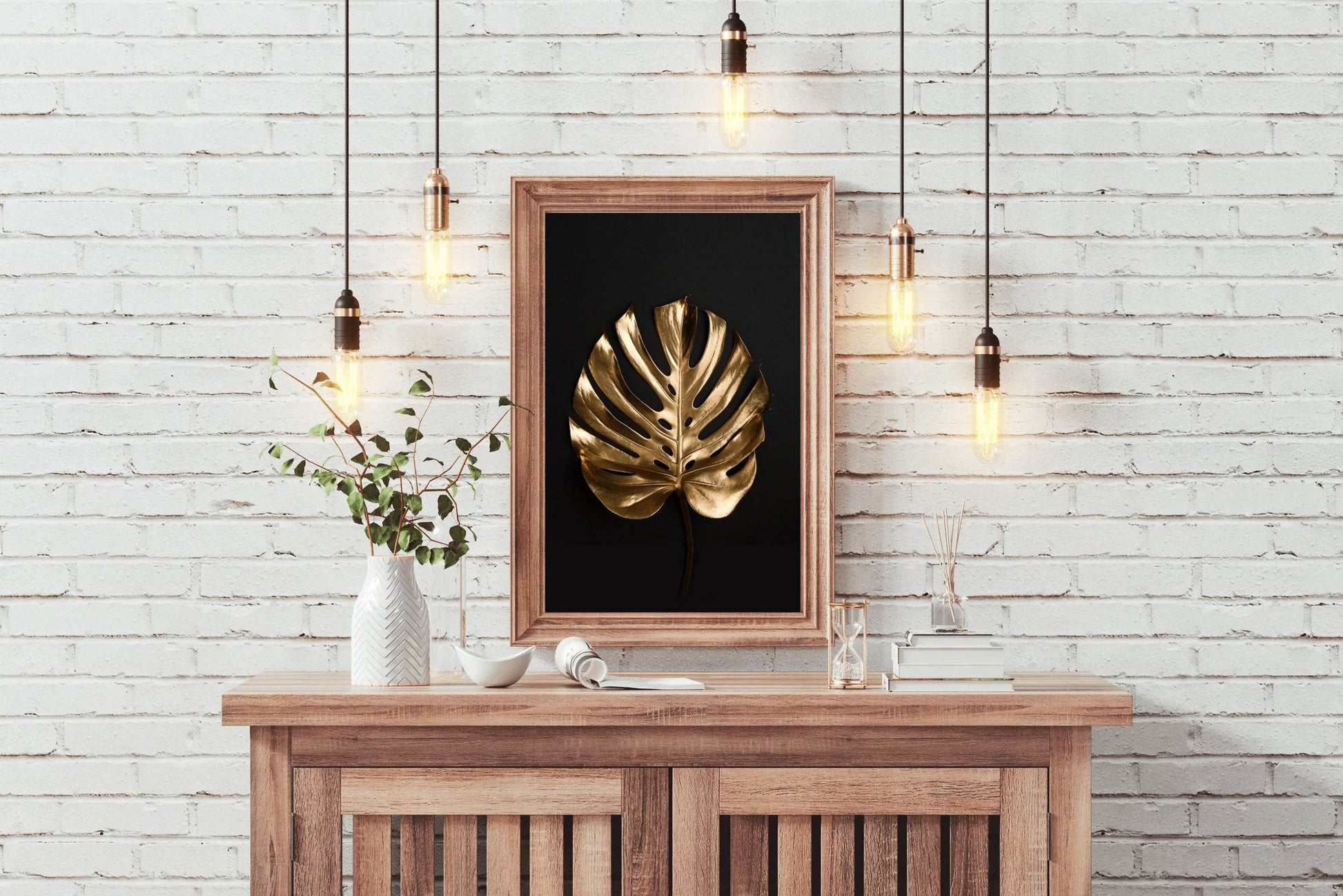 Golden Monstera Leaf Wall Art - beink online art store