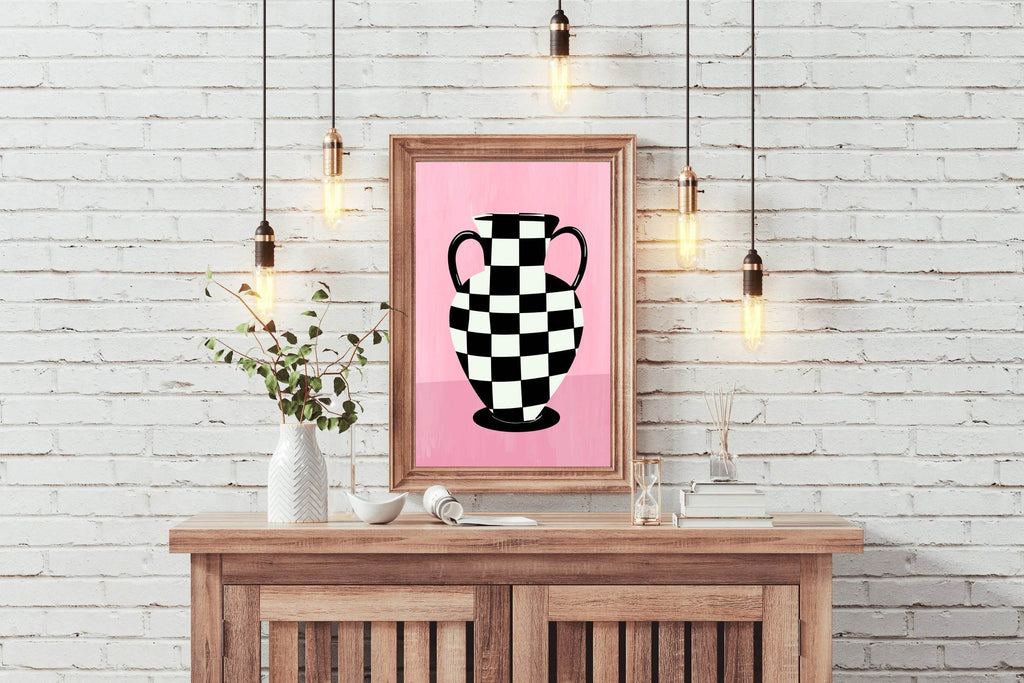 Checkered Vase Painting Wall Art - beink online art store