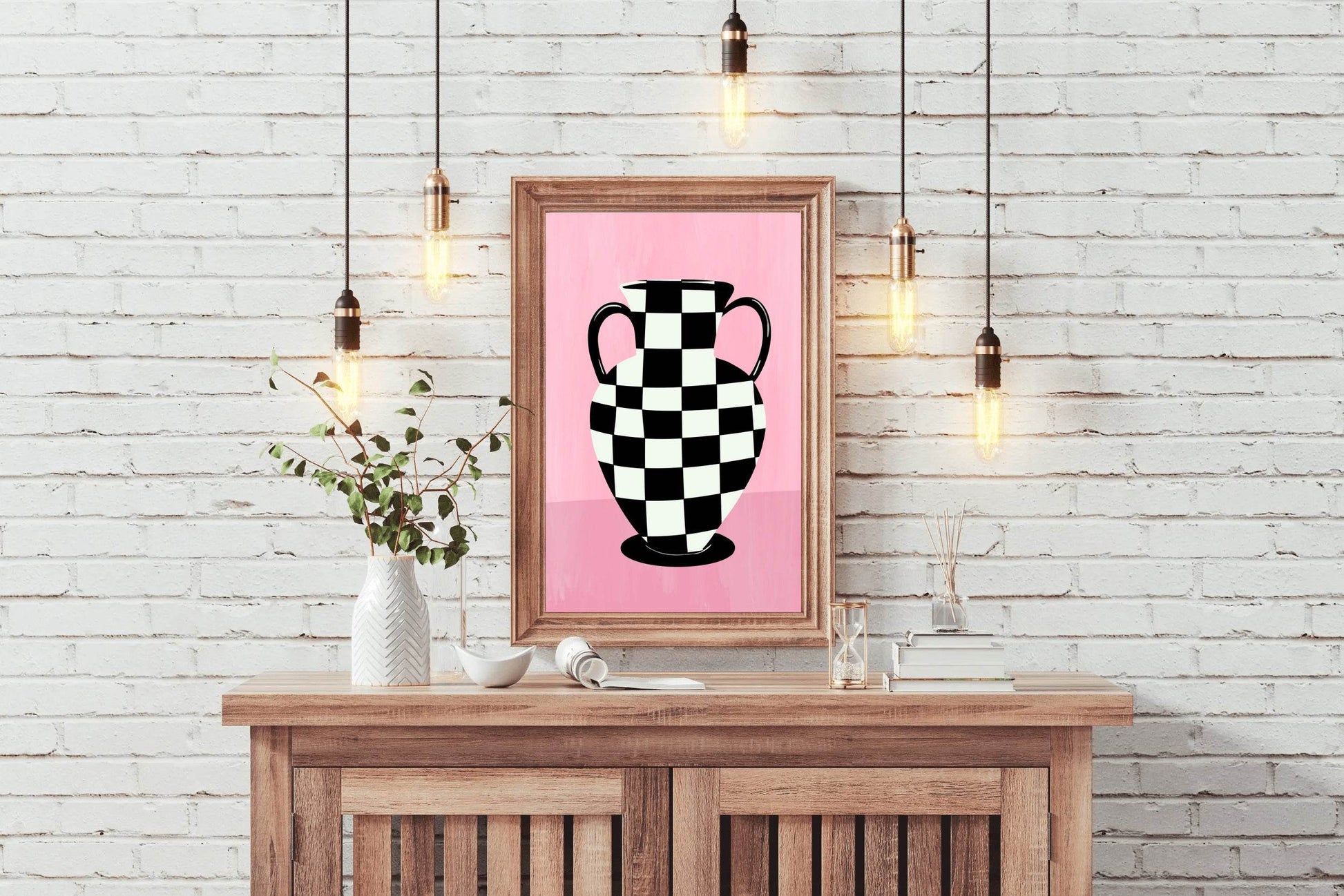 Checkered Vase Painting Wall Art - beink online art store