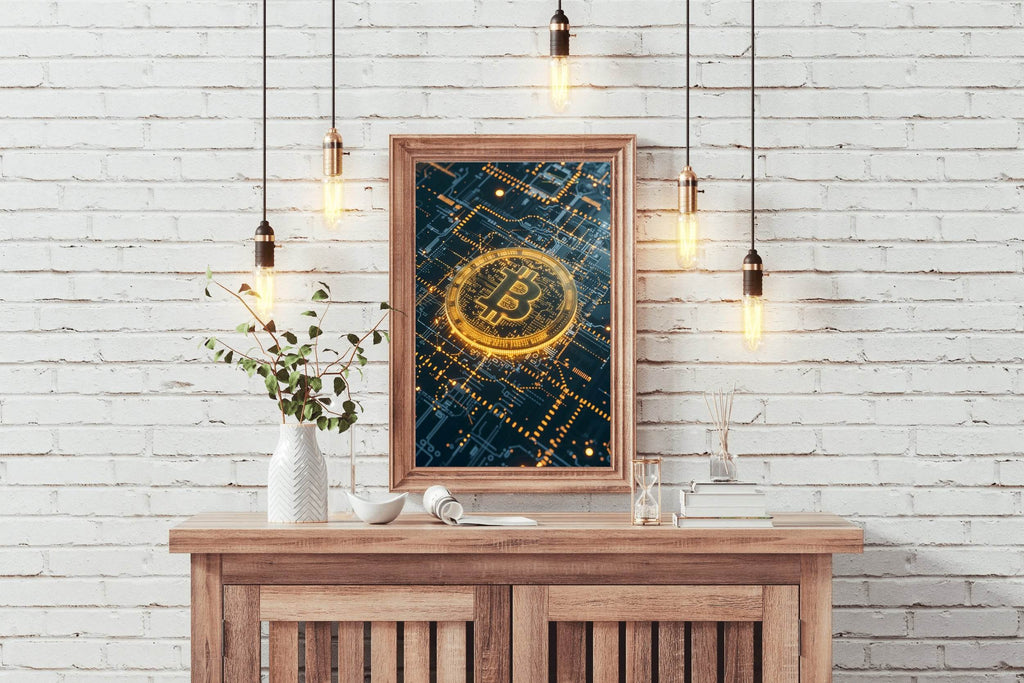 Digital Bitcoin Golden Logo Wall Art - beink online art store