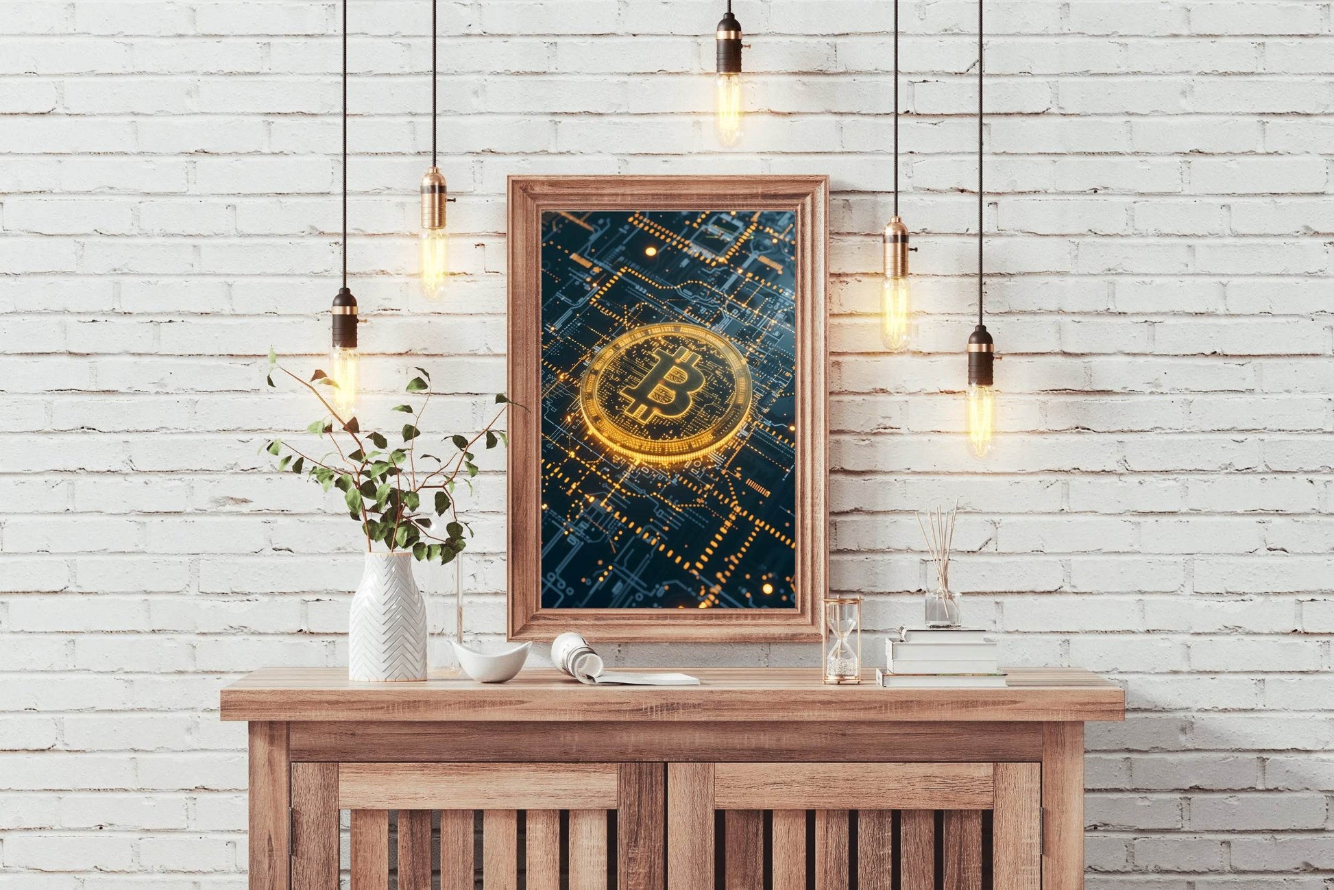 Digital Bitcoin Golden Logo Wall Art - beink online art store