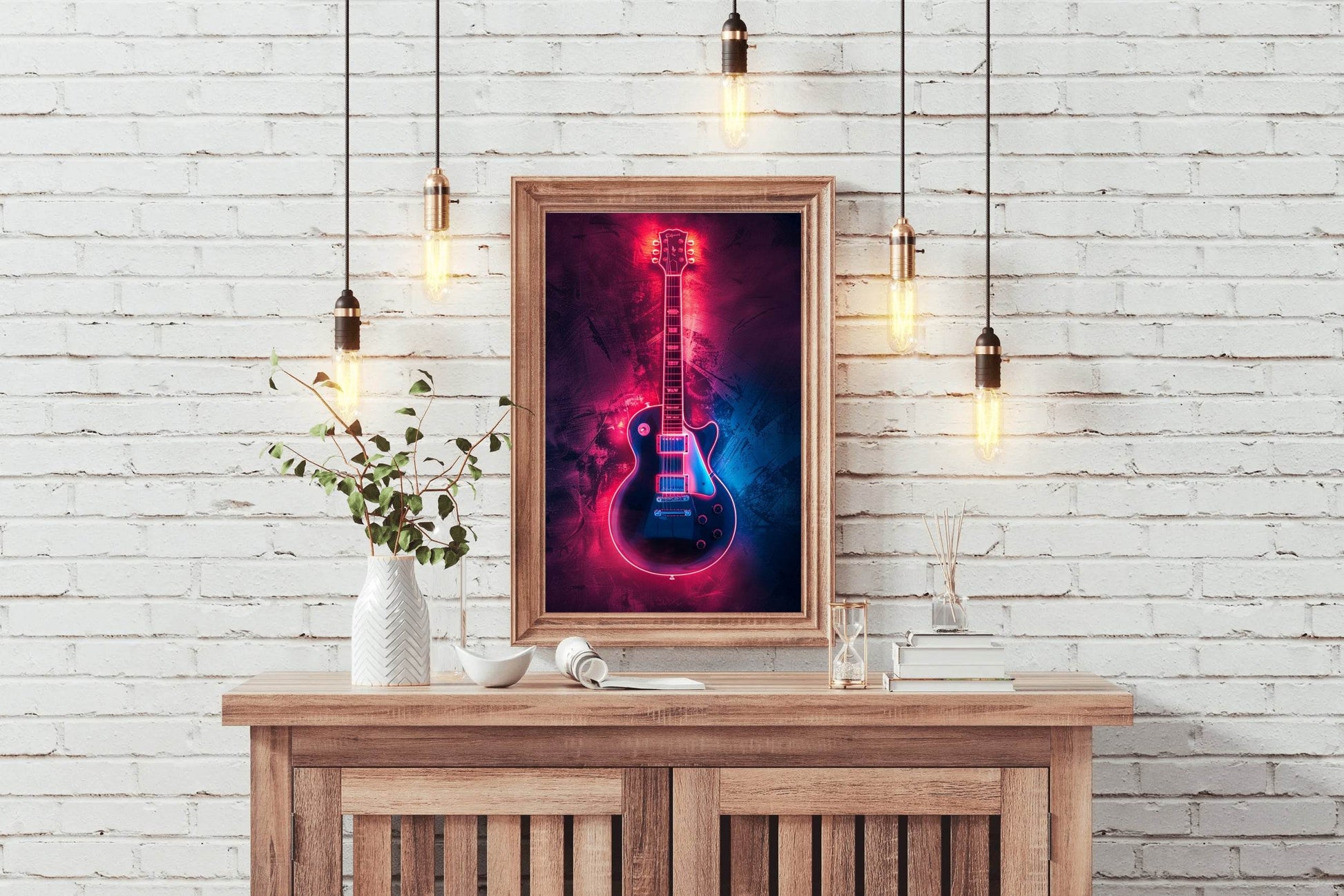 Electric Guitar With Neon Light Wall Art - beink online art store