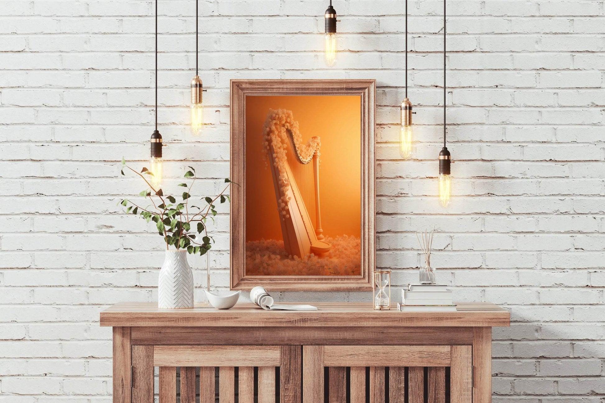 Harp With Flowers And Musical Notes Wall Art - beink online art store