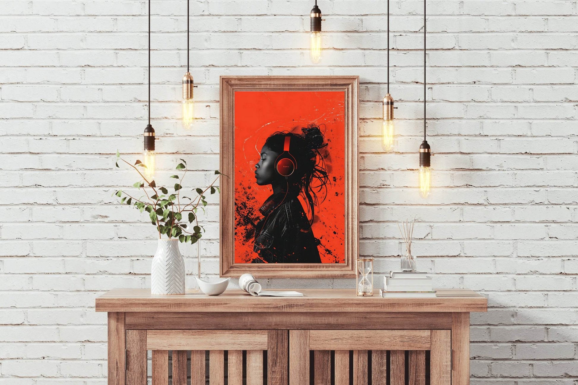 A Girl Listening To Music With Headphones Wall Art - beink online art store