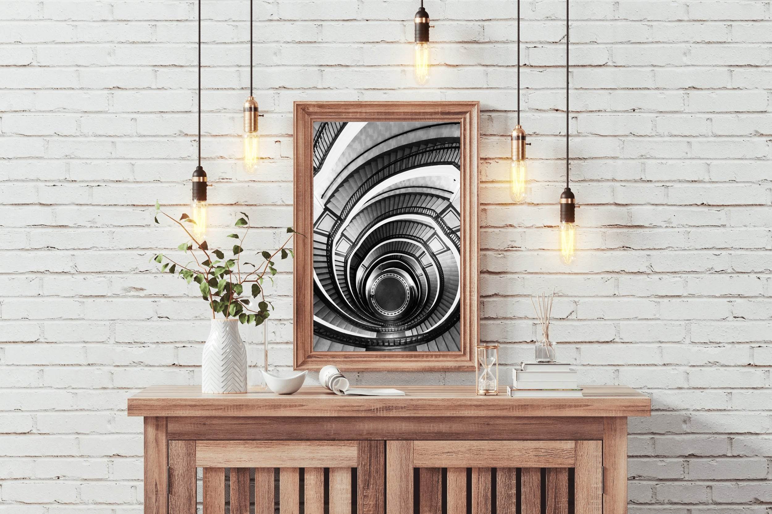 Old Style Stairs Architecture Black and White Wall Art - beink online art store