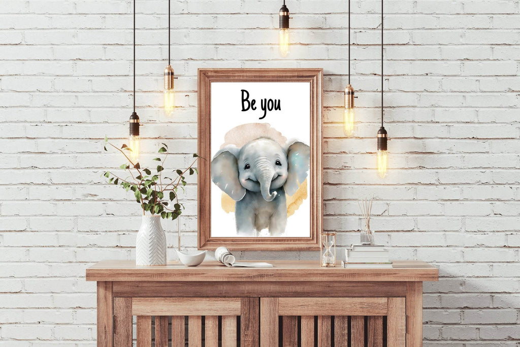 Drawing of Smiling Baby Elephant With White Background - beink online art store