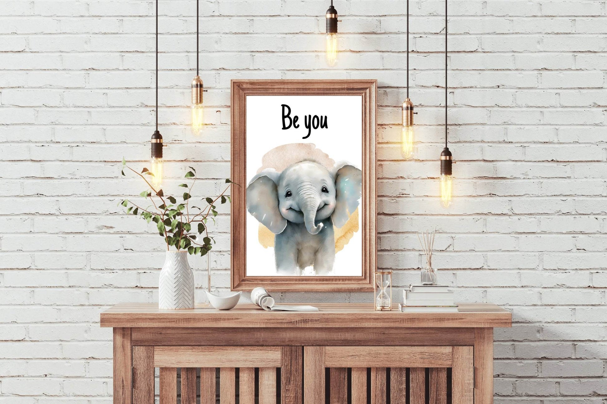 Drawing of Smiling Baby Elephant With White Background - beink online art store