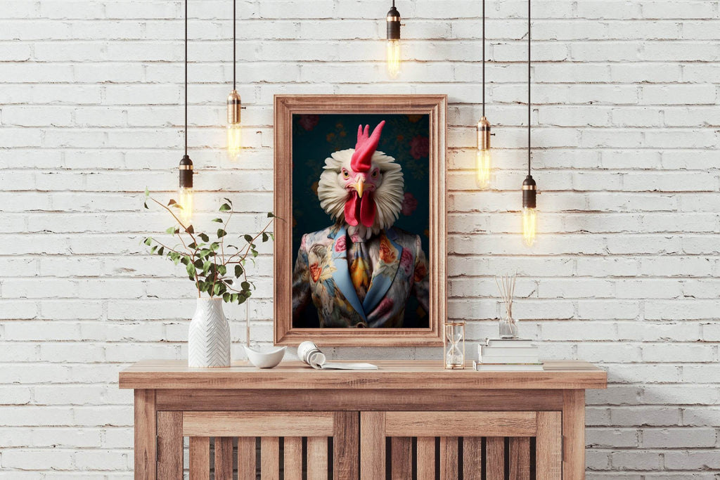 Fashionable Rooster in Party Dress Wall Art - beink online art store