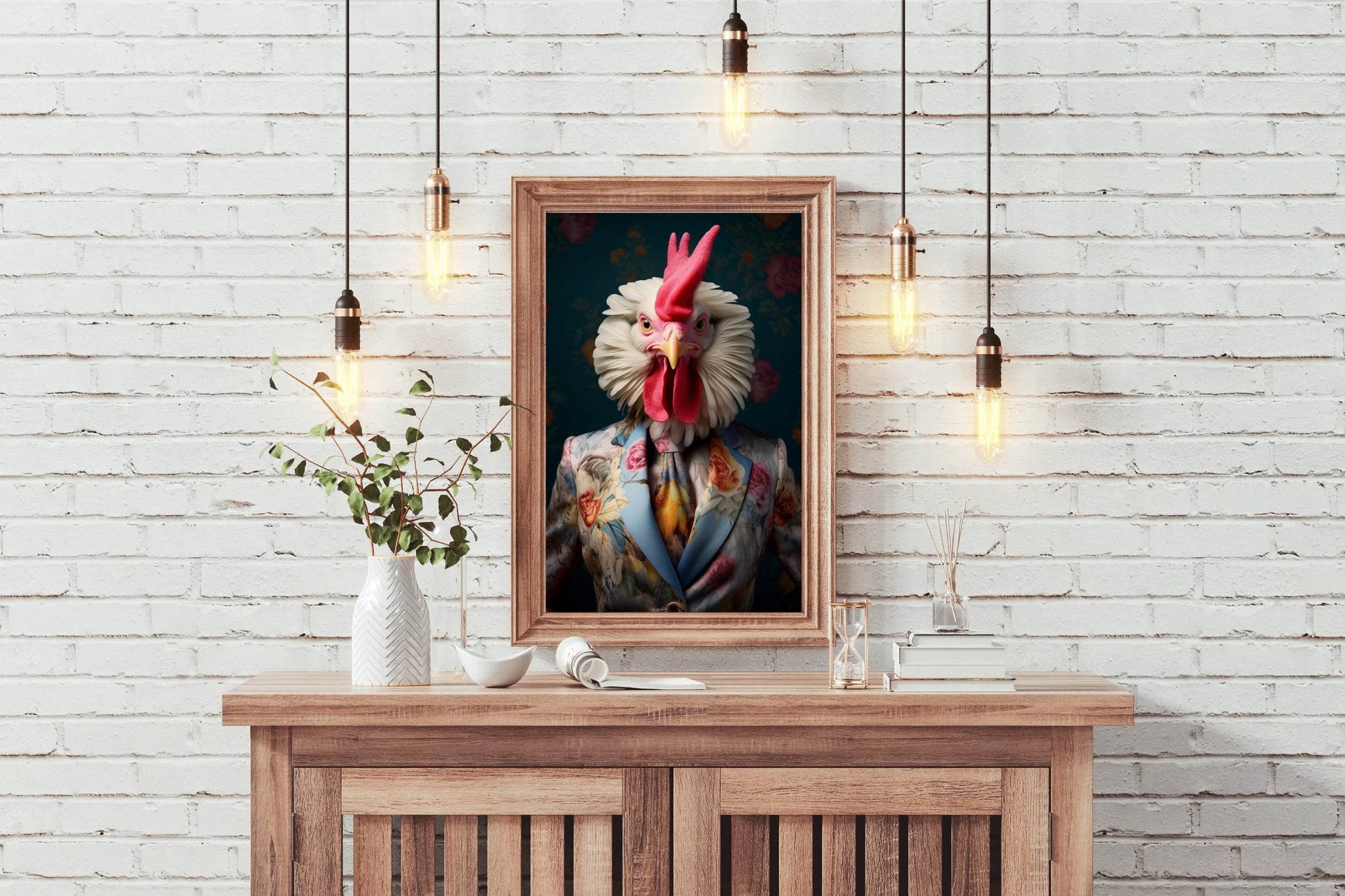 Fashionable Rooster in Party Dress Wall Art - beink online art store