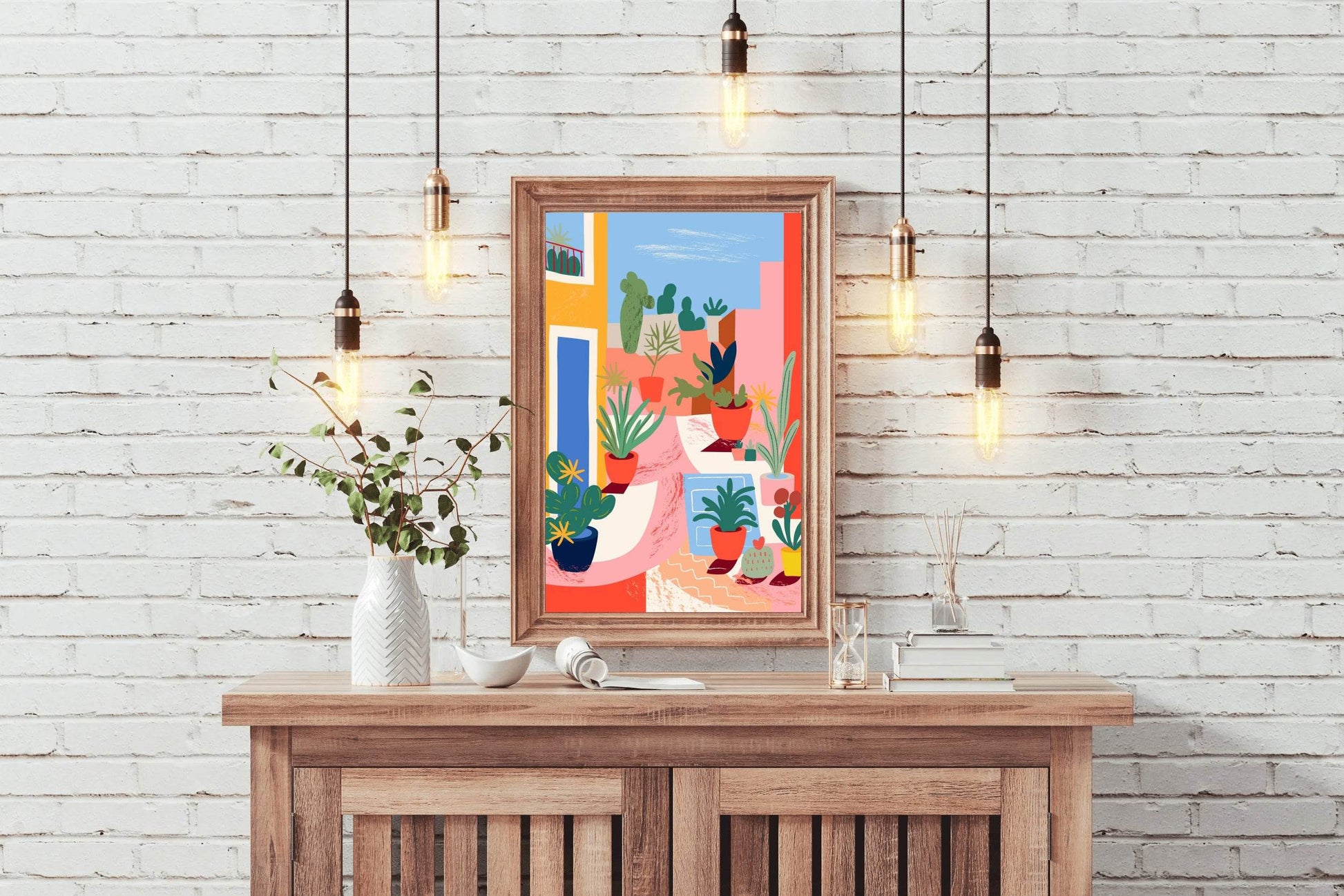 Painting Cactus Pots In The Yard - beink online art store