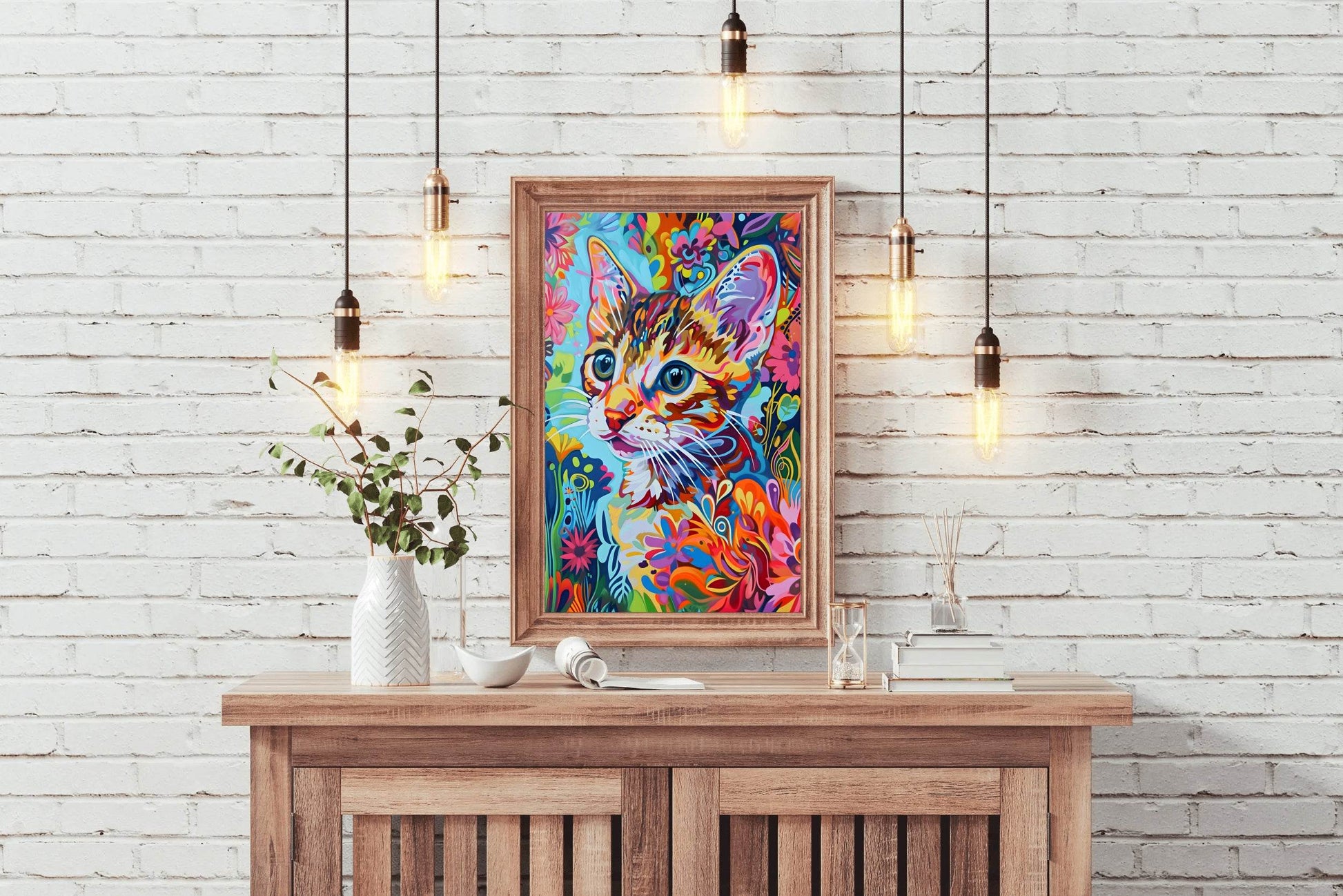 Painting of a Cat with Bright Colors Wall Art - beink online art store