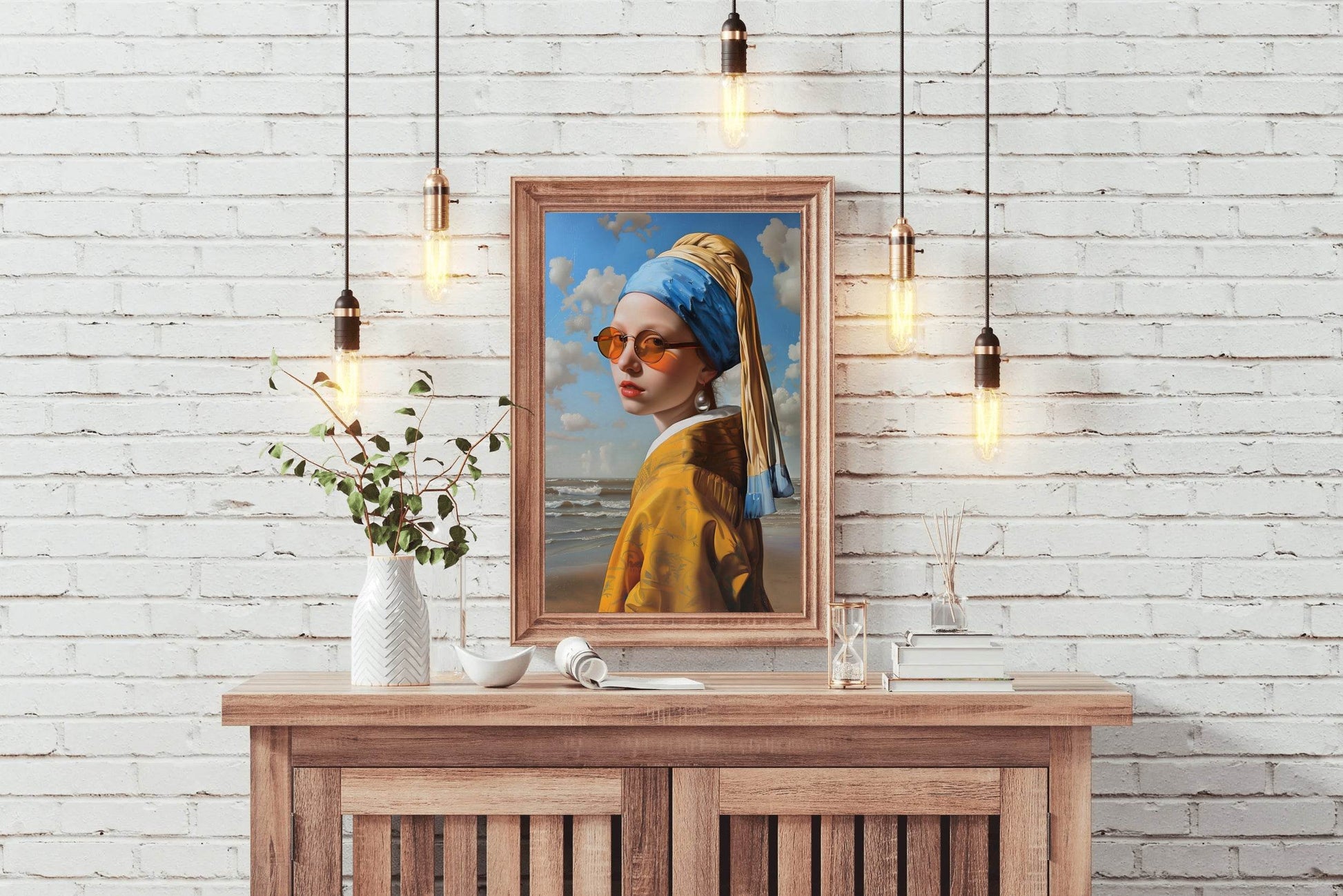 Vermeer's Girl with a Pearl Earring on the beach Wall Art - beink online art store