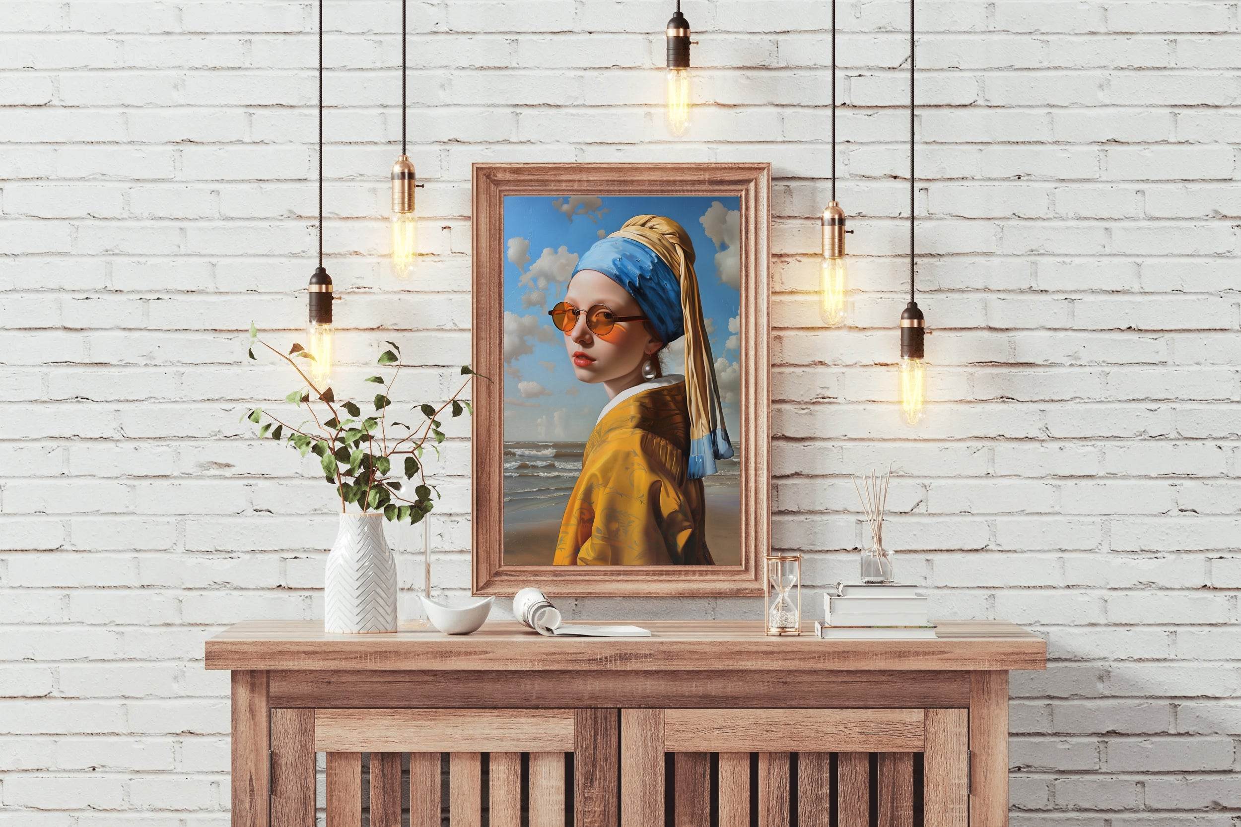 Vermeer's Girl with a Pearl Earring on the beach Wall Art - beink online art store