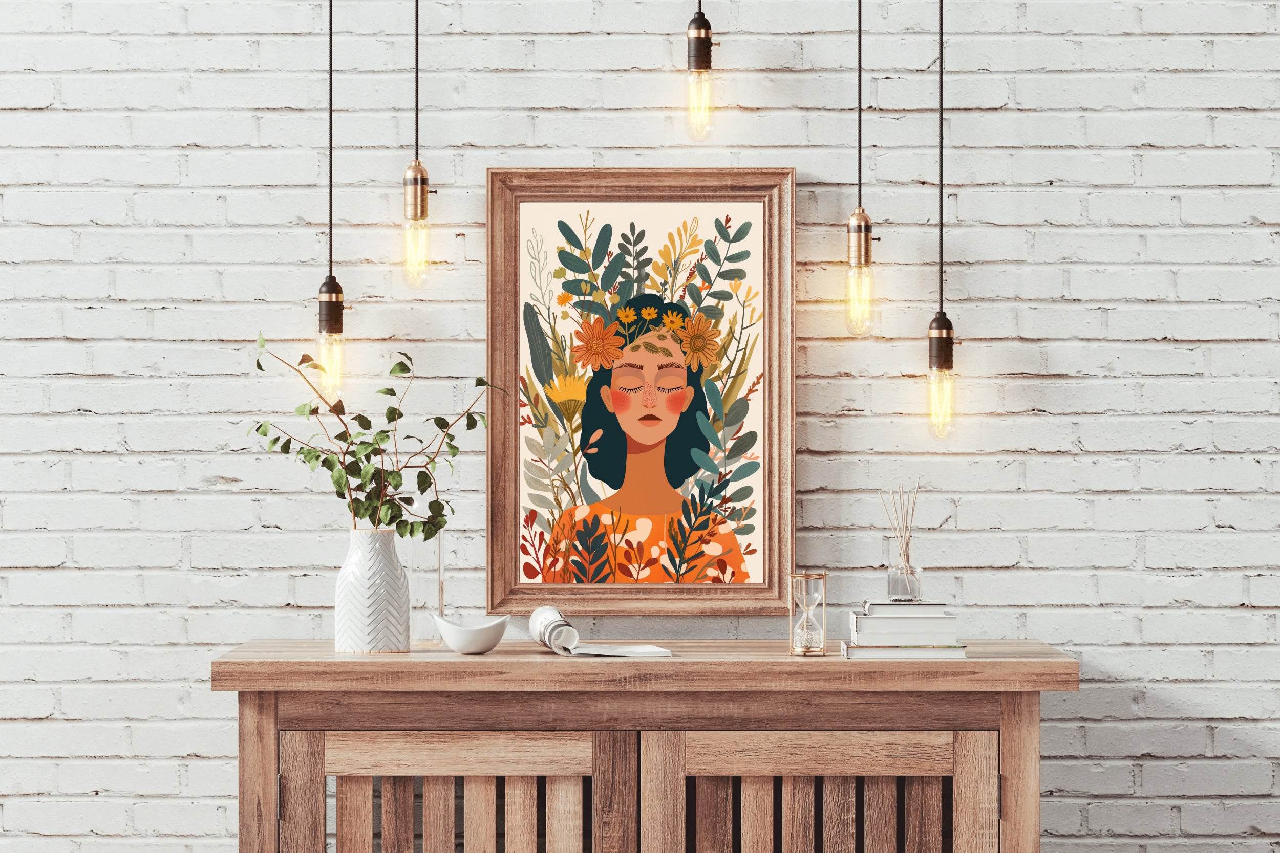 Woman with a Flower Crown on Her Head ArtWork - beink online art store