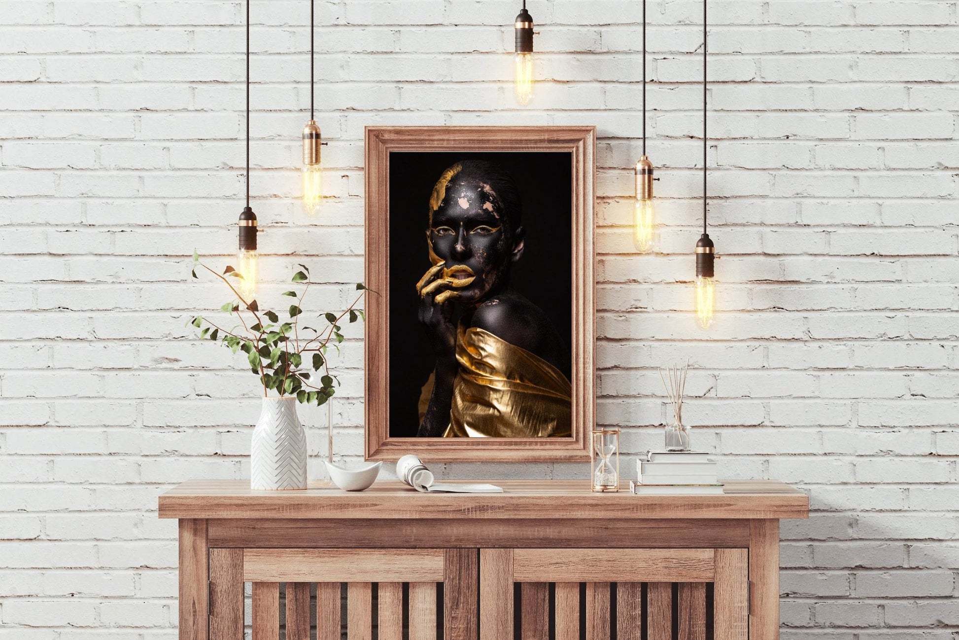 African Black Woman Golden Makeup Wall Art - beink online art store