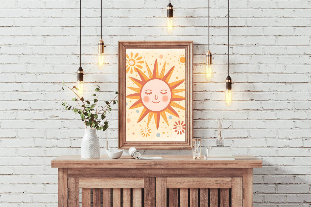 Illustration of Sleeping Sun With Yellow Background - beink online art store