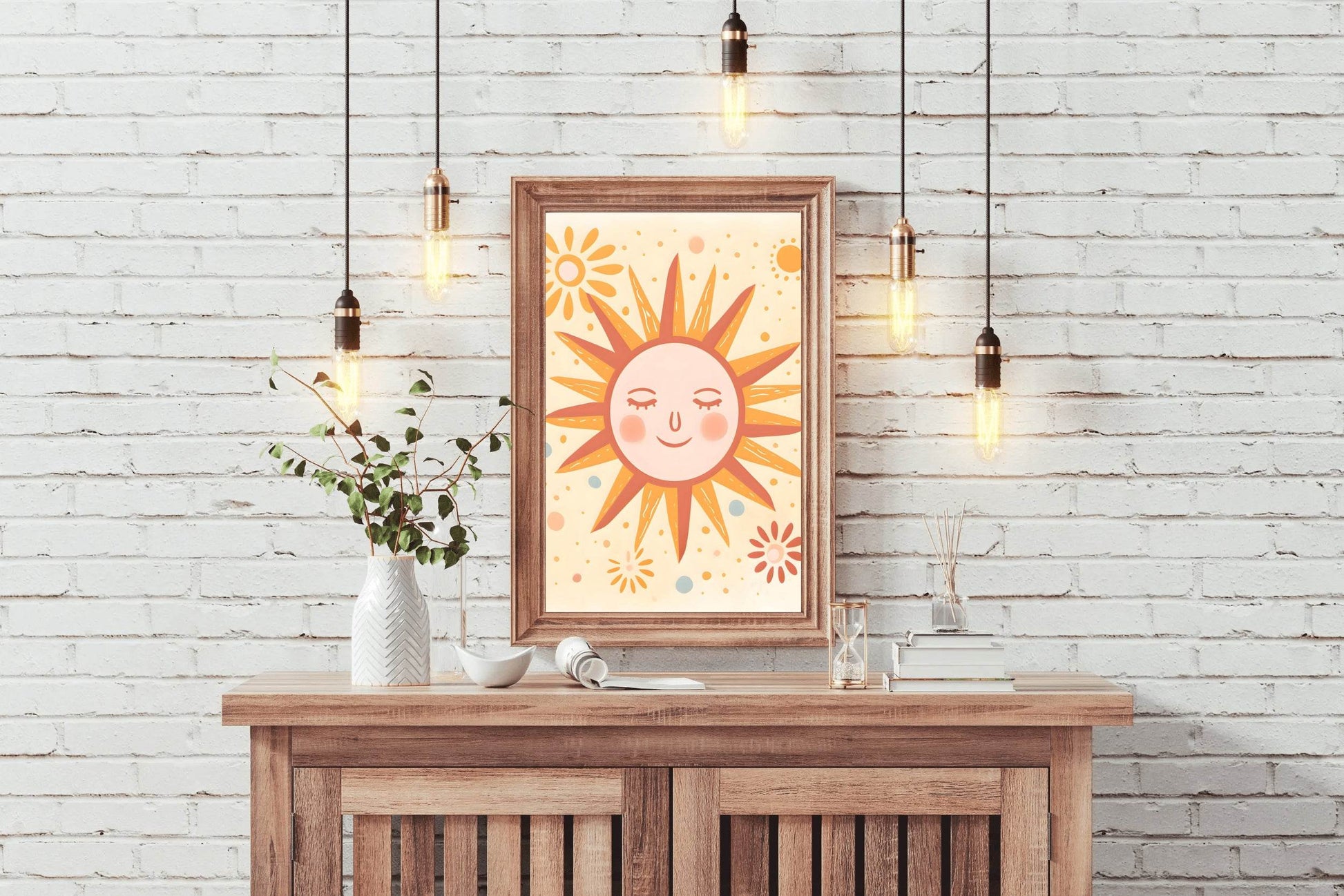 Illustration of Sleeping Sun With Yellow Background - beink online art store