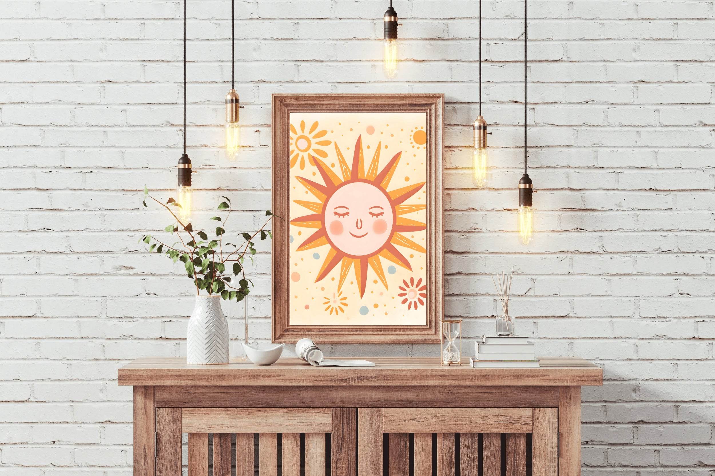 Illustration of Sleeping Sun With Yellow Background - beink online art store