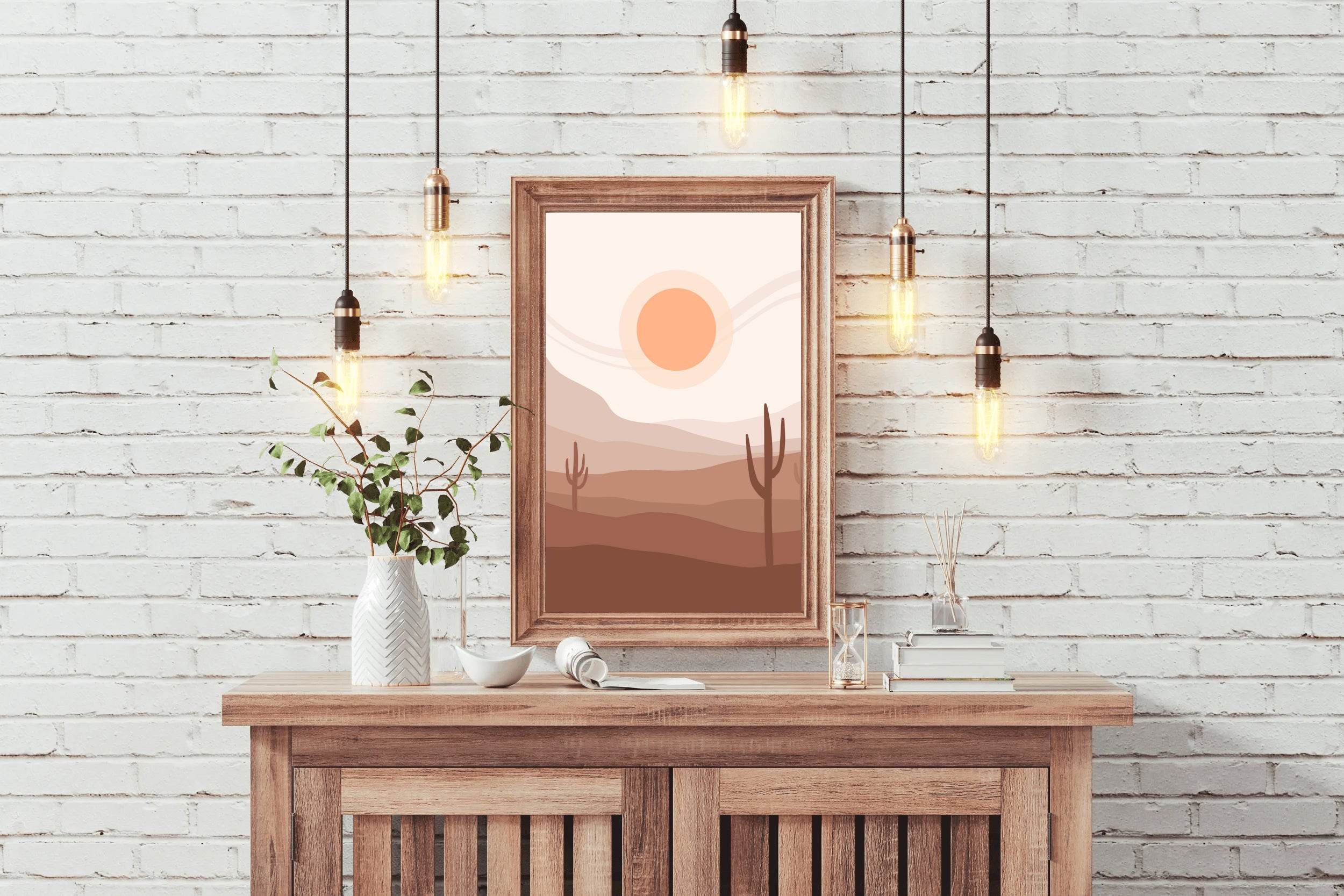 Desert Landscape with a Large Orange Sun ArtWork - beink online art store