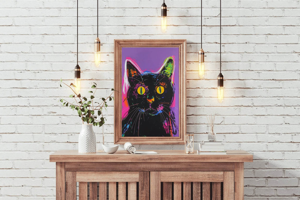 Painting of Black Cat With Pink Background - beink online art store