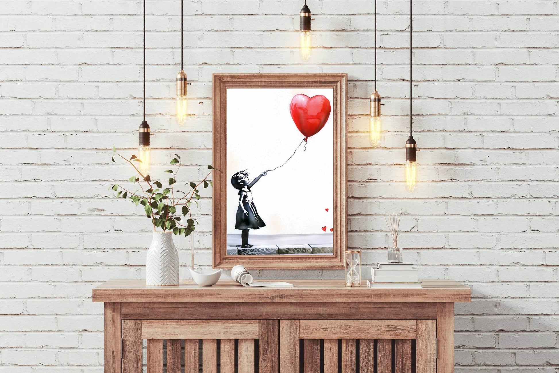Girl Red Heart Shaped Balloon Wall Art - beink online art store
