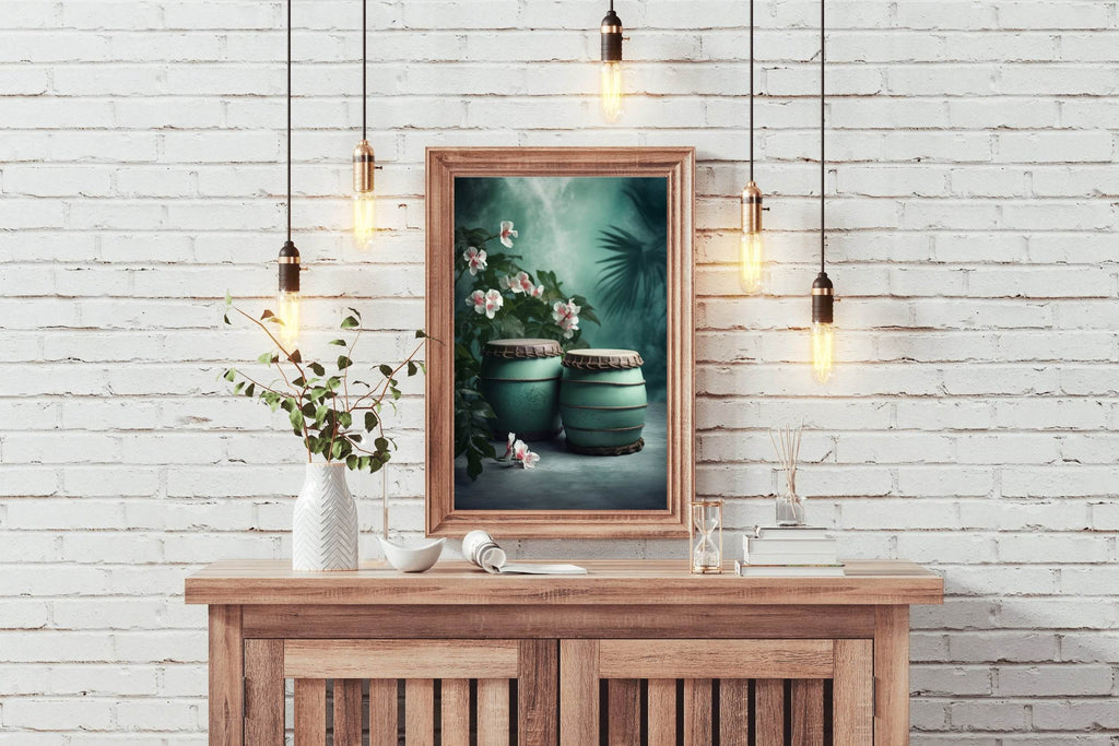 Traditional Turquoise Barrels Next to Flowers Wall Art - beink online art store