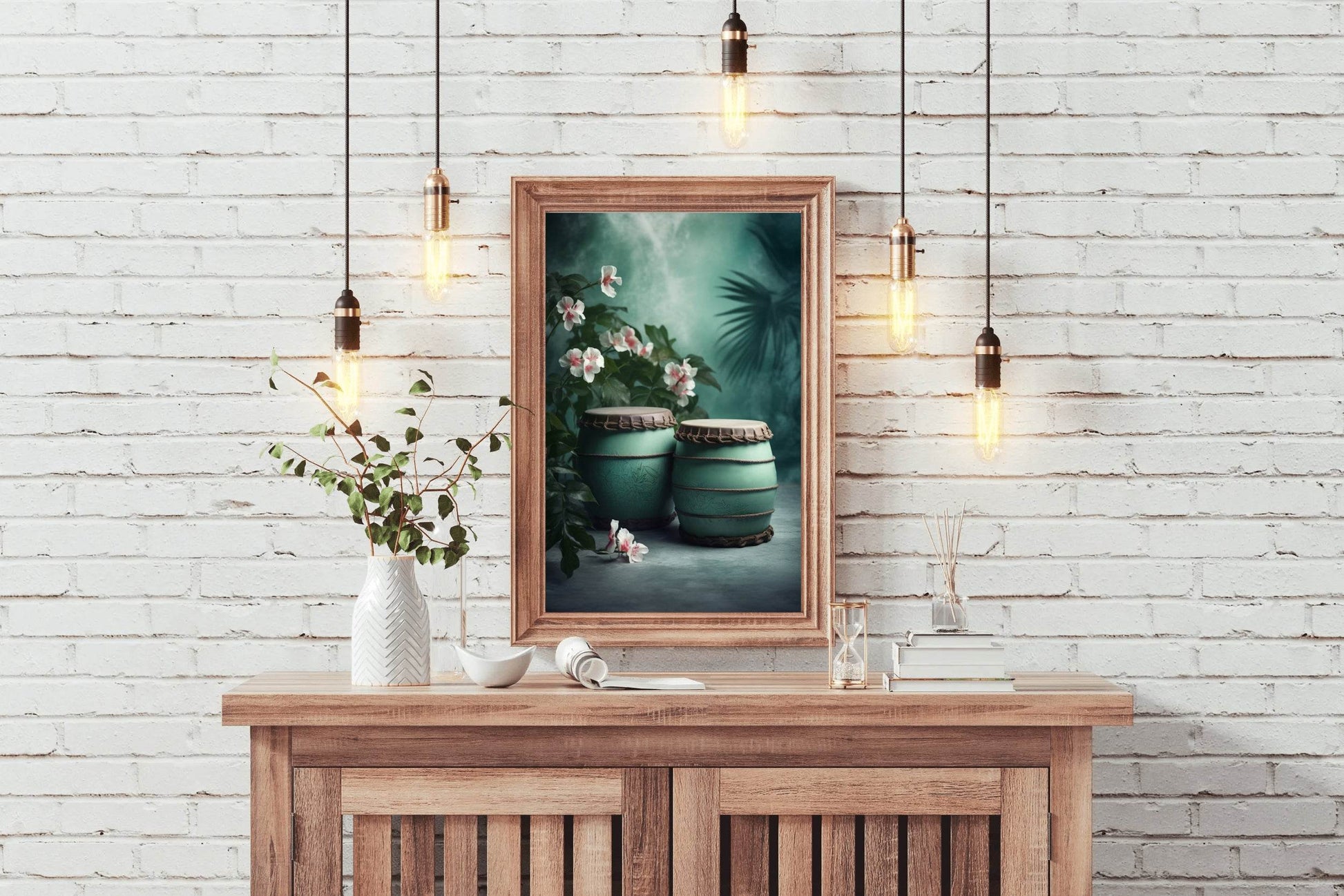 Traditional Turquoise Barrels Next to Flowers Wall Art - beink online art store