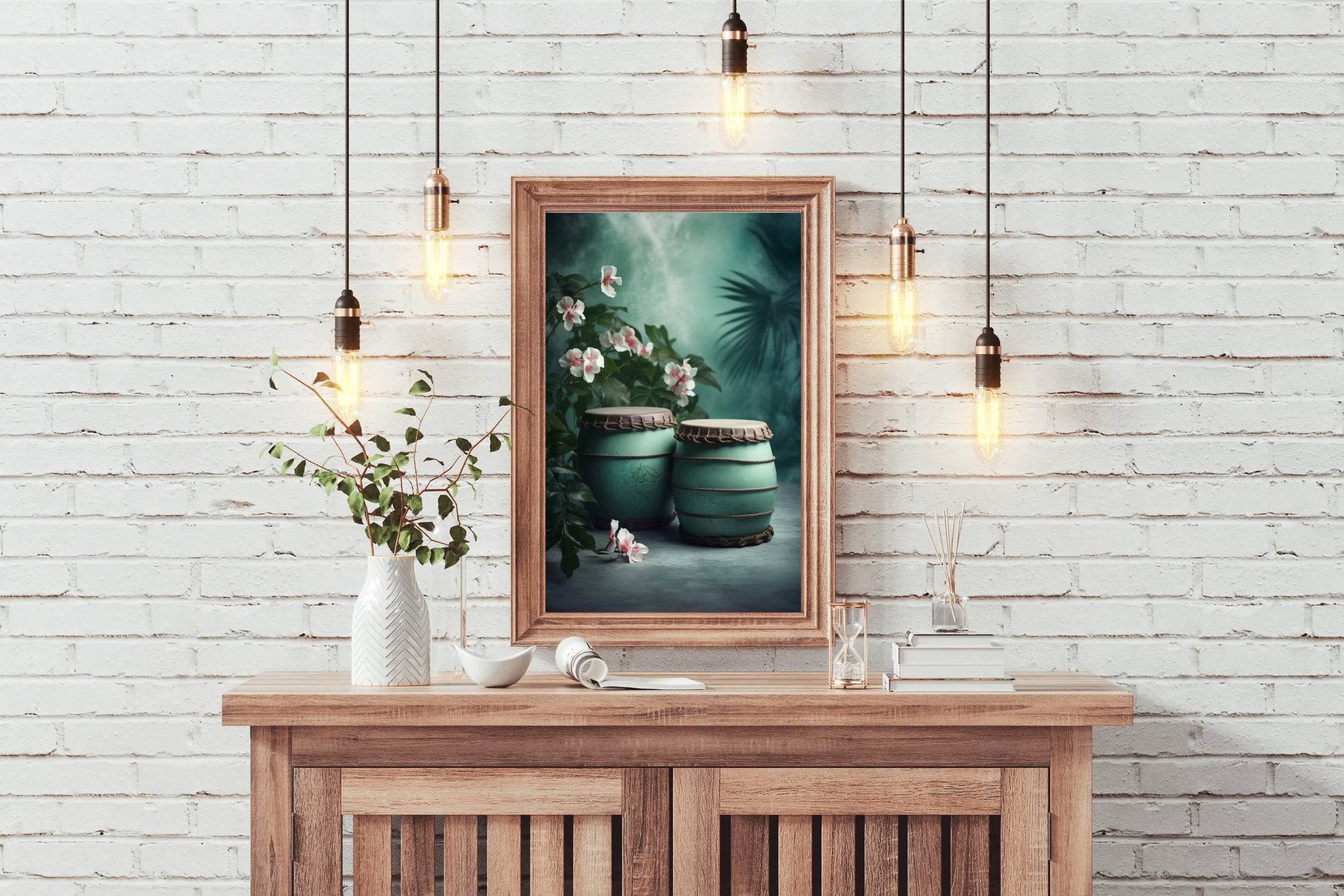 Traditional Turquoise Barrels Next to Flowers Wall Art - beink online art store