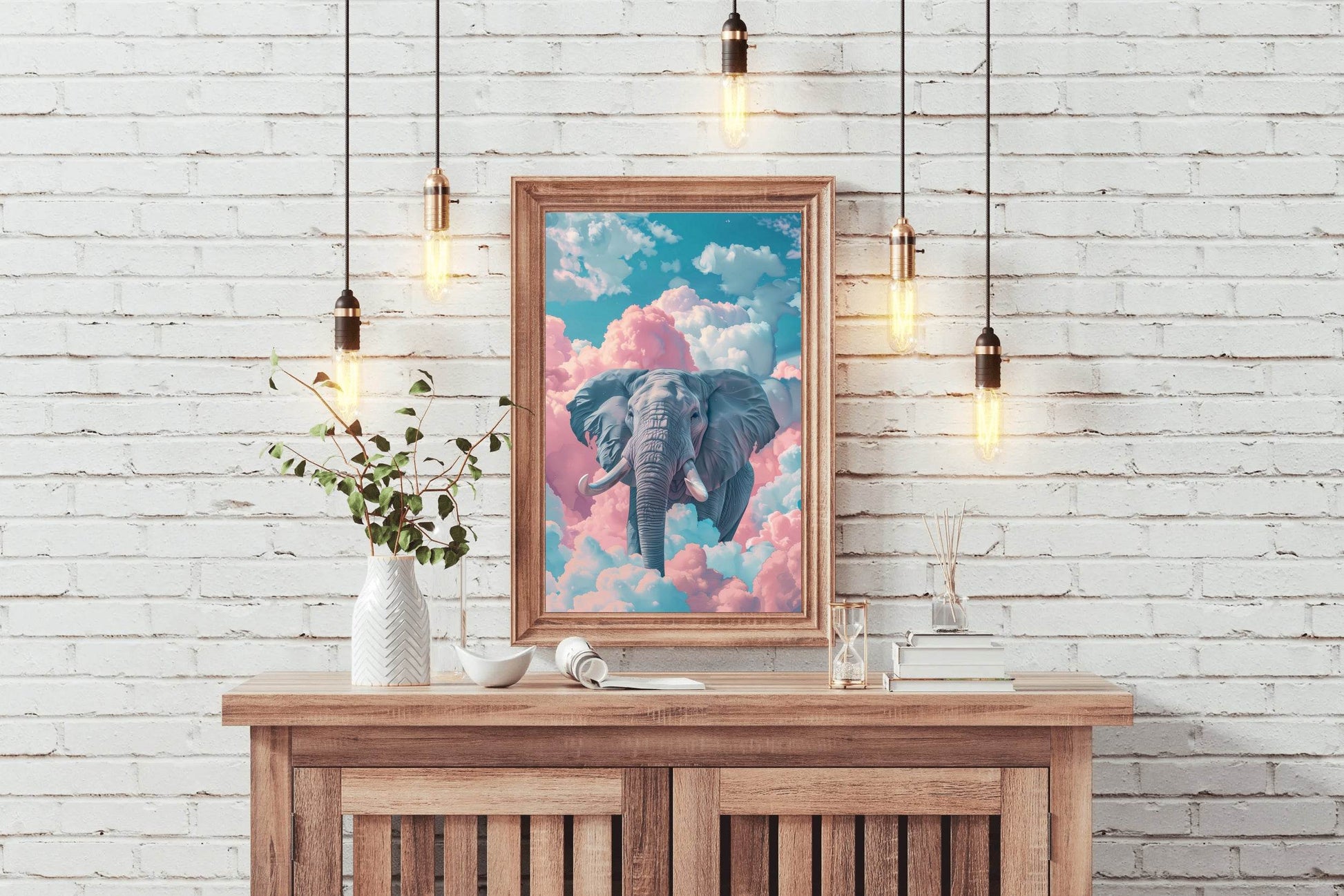 Watercolor Elephant in Clouds Animal Wall Art - beink online art store
